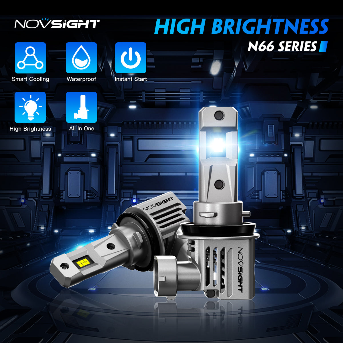 2006-2020 Ford Fusion Cutom-Fit Low Beam and High BeamLED Bulbs H11 H7 Halogen Replacement 4 Bulbs - NOVSIGHT