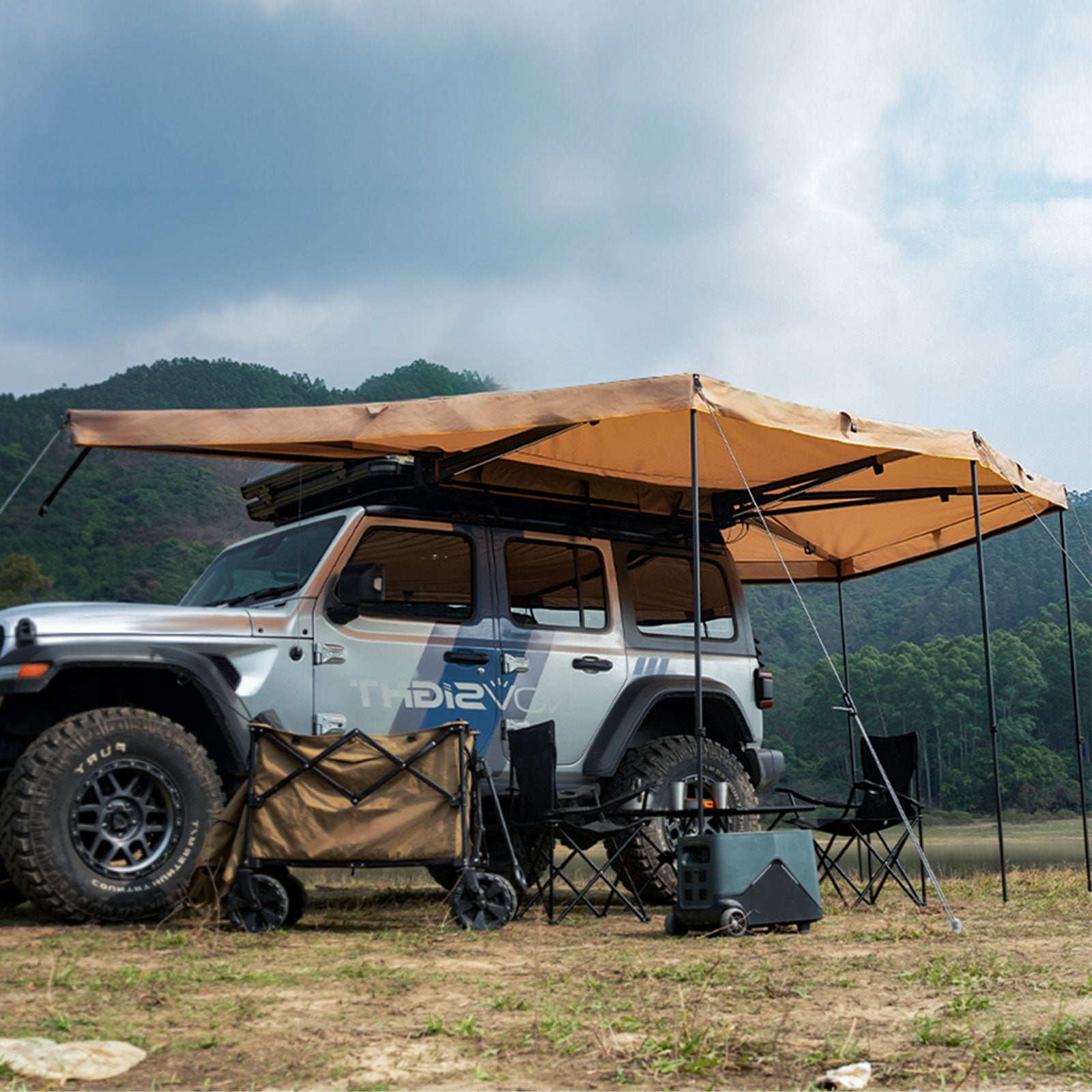 Novsight 270 Degree Car Side Awning for Camping – Khaki - NOVSIGHT