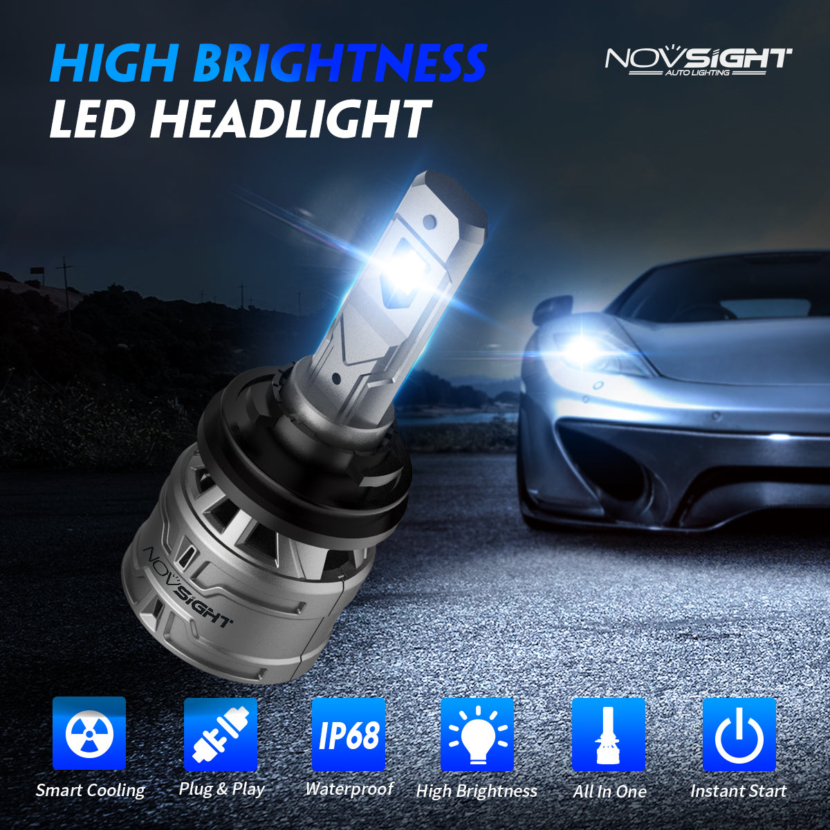 2010-2018 Chevrolet Equinox Custom-Fit LED Headlight Bulbs H11 9005 Conversion Kits 4 Bulbs - NOVSIGHT