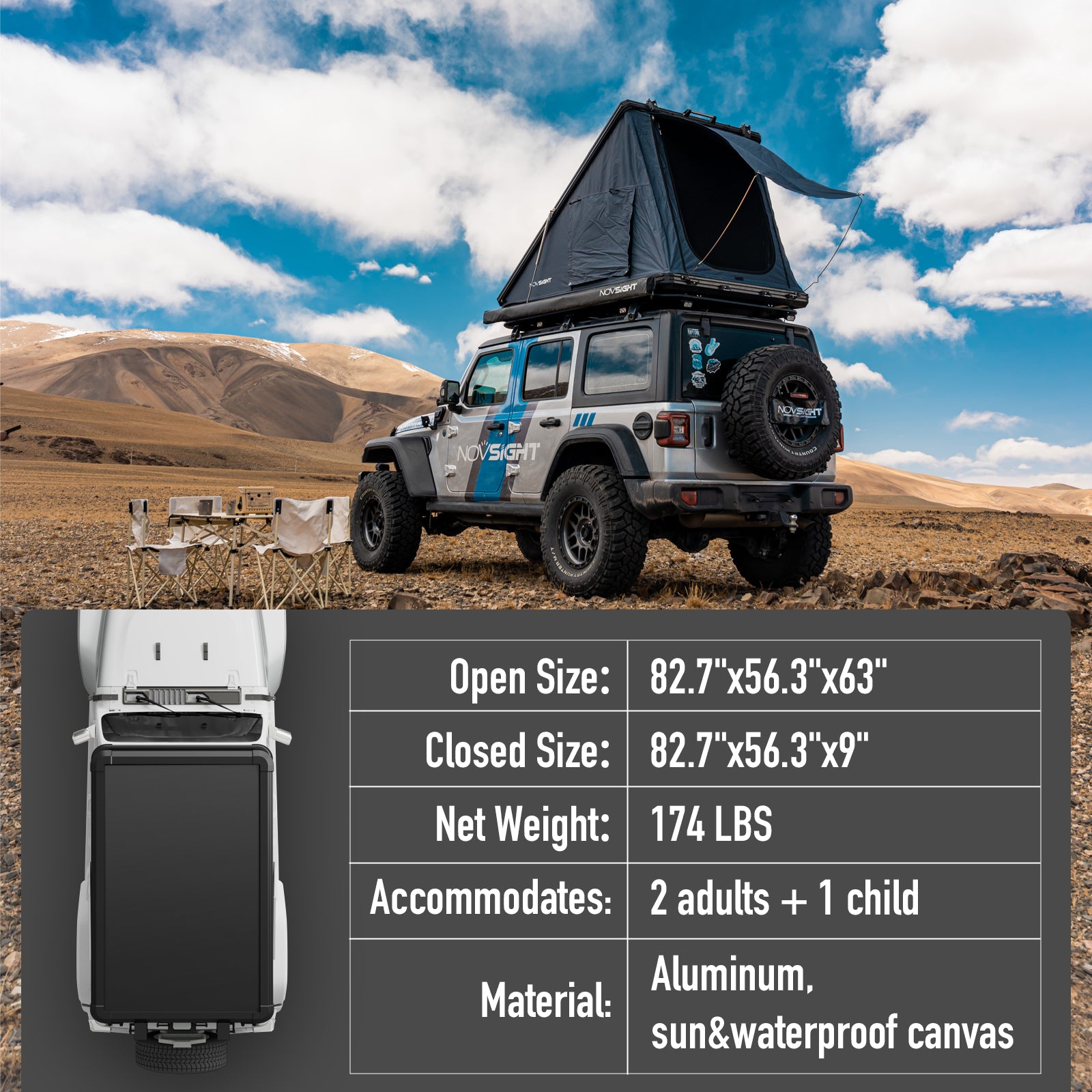 Novsight Outdoor Hard Shell Rooftop Tent - NOVSIGHT