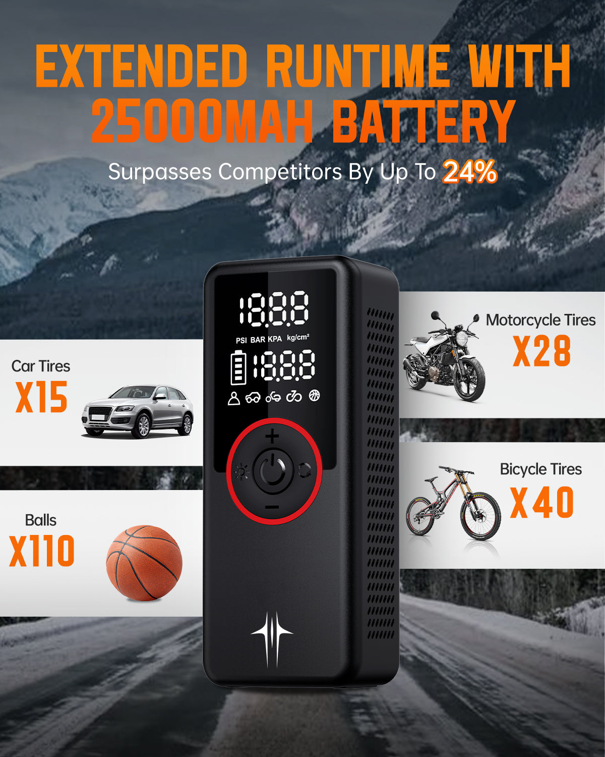 Tire Inflator Portable Versatile Air Compressor Tire Air Pump for Car Tires - NOVSIGHT