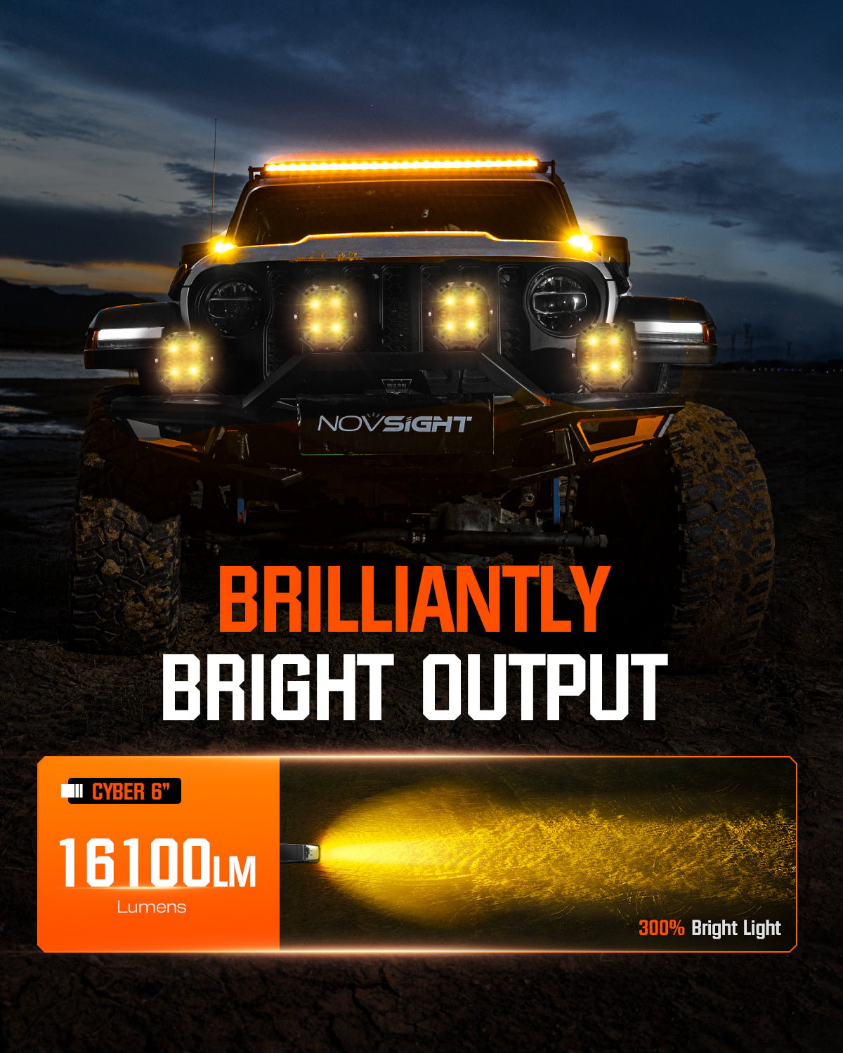CYBER Series 6-Inch LED Pod Lights – Amber & White Light | Warrior Black - NOVSIGHT