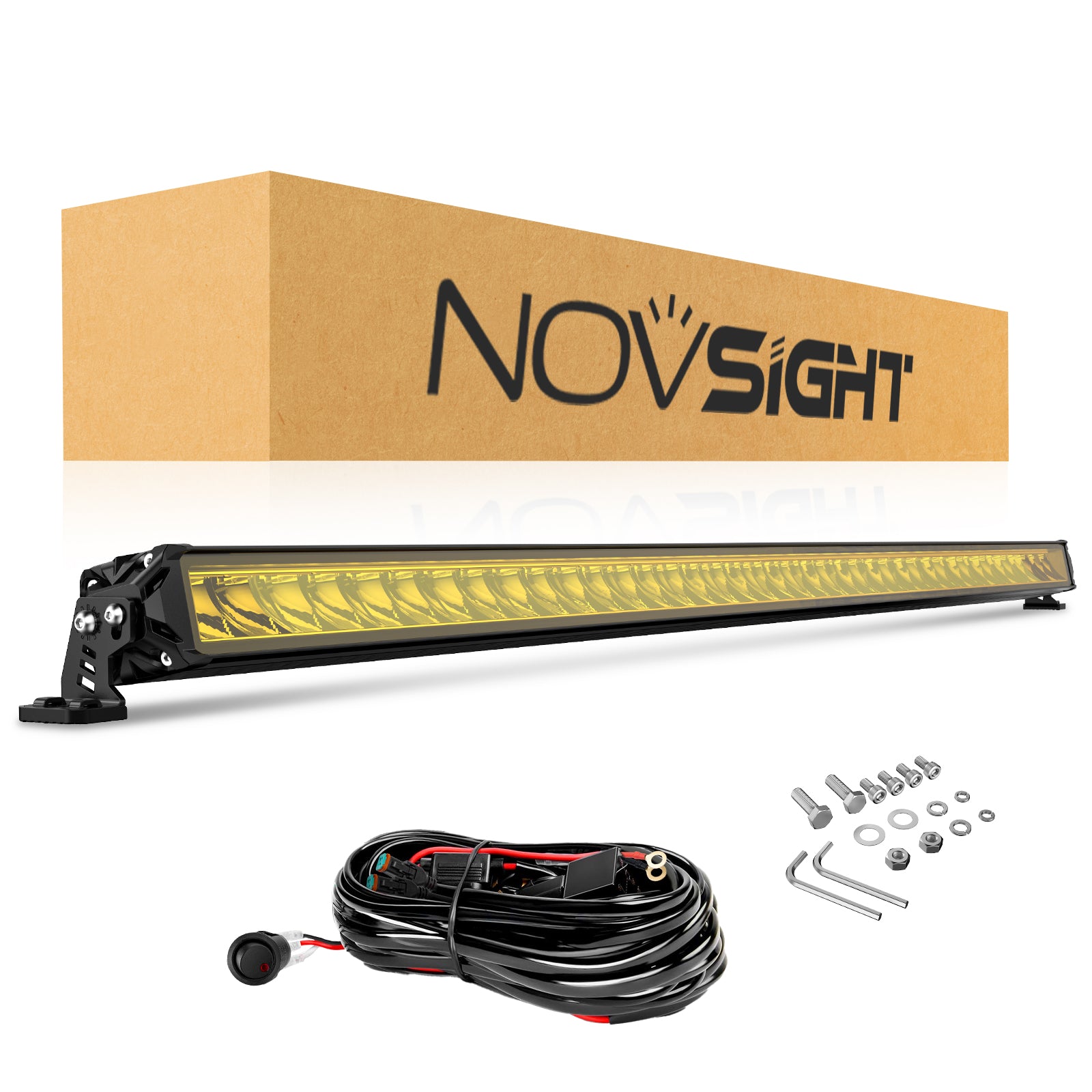 Rock Series 52 Inch Single Row LED Off-Road Light Bar Yellow Light with Wiring Kit - NOVSIGHT