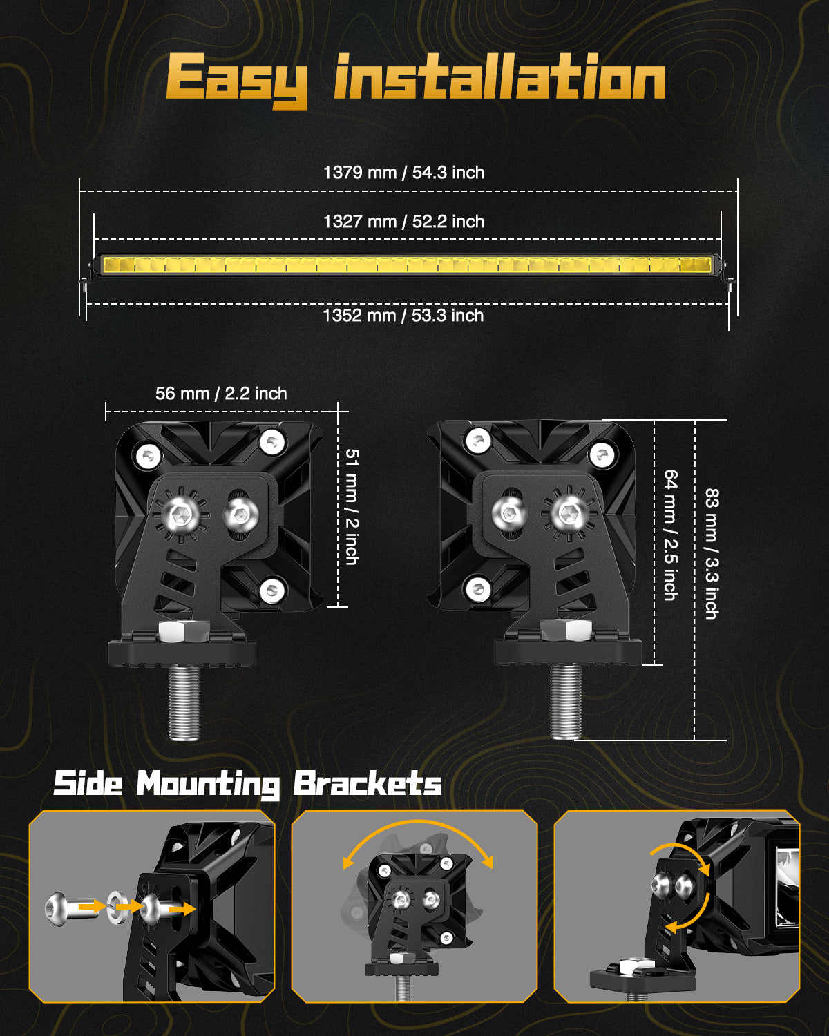Rock Series 52 Inch Single Row LED Off-Road Light Bar Yellow Light with Wiring Kit - NOVSIGHT
