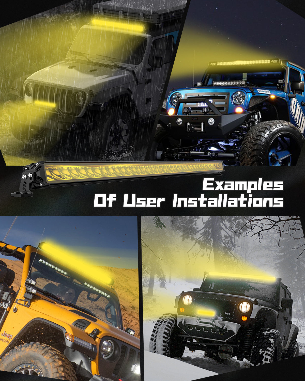 Rock Series 52 Inch Single Row LED Off-Road Light Bar Yellow Light with Wiring Kit - NOVSIGHT