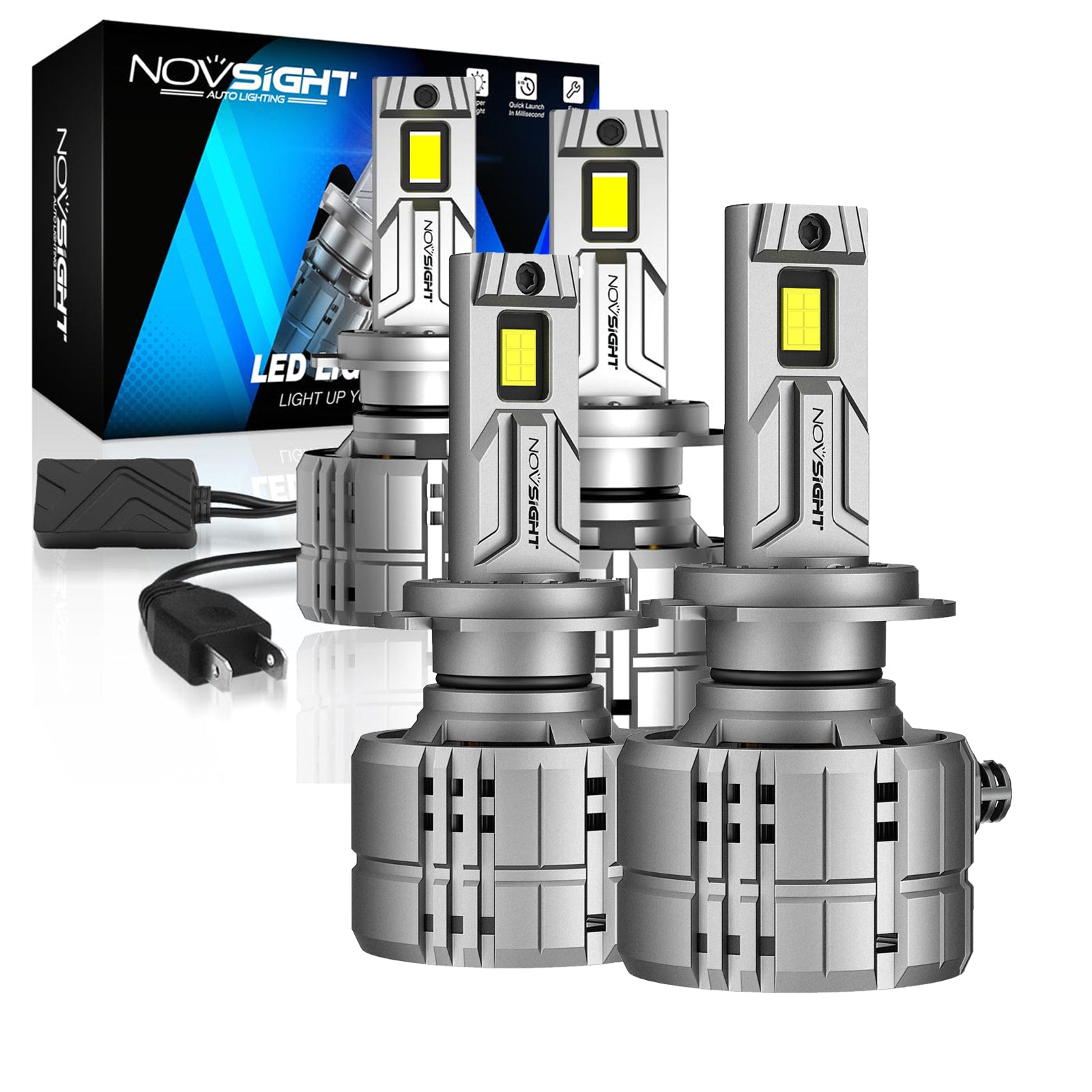 2006-2018 Ford Fusion Custom-Fit Low Beam and High BeamLED Bulbs H11 H7 Halogen Replacement 4 Bulbs - NOVSIGHT