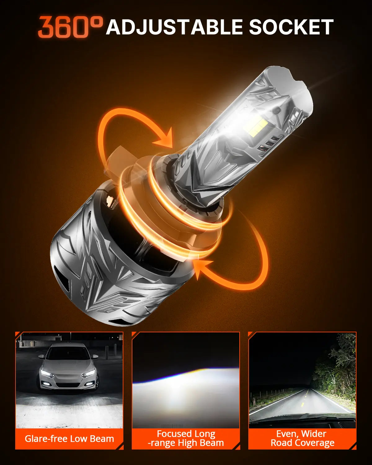 N70 Series | 9012 HIR2 LED Bulbs Super Bright Headlights 240W 50000LM 6500K White | 2 Bulbs Headlight | Novsight