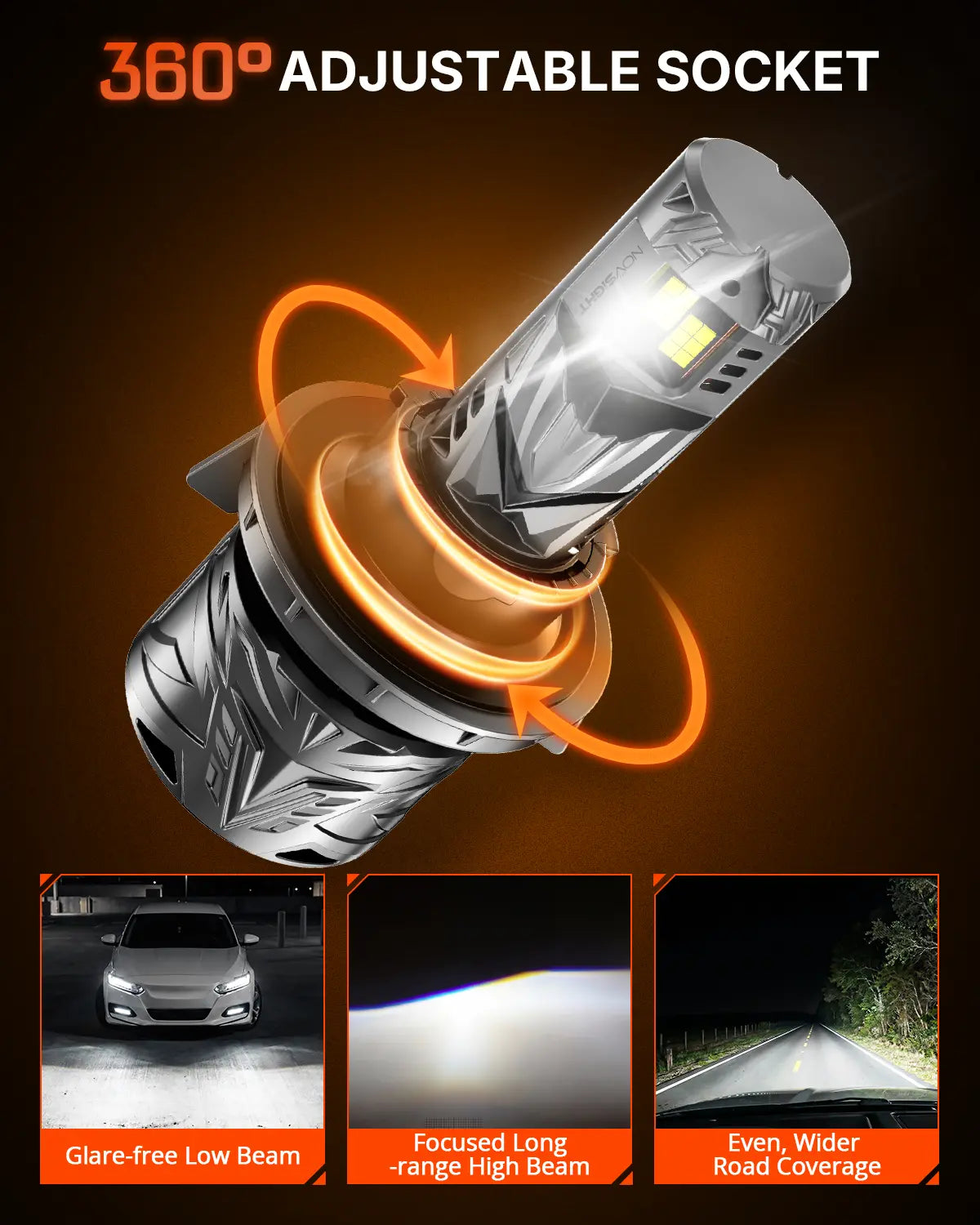 N70 Series | H13 9008 LED Bulbs Super Bright Headlights 240W 50000LM 6500K White | 2 Bulbs Headlight | Novsight