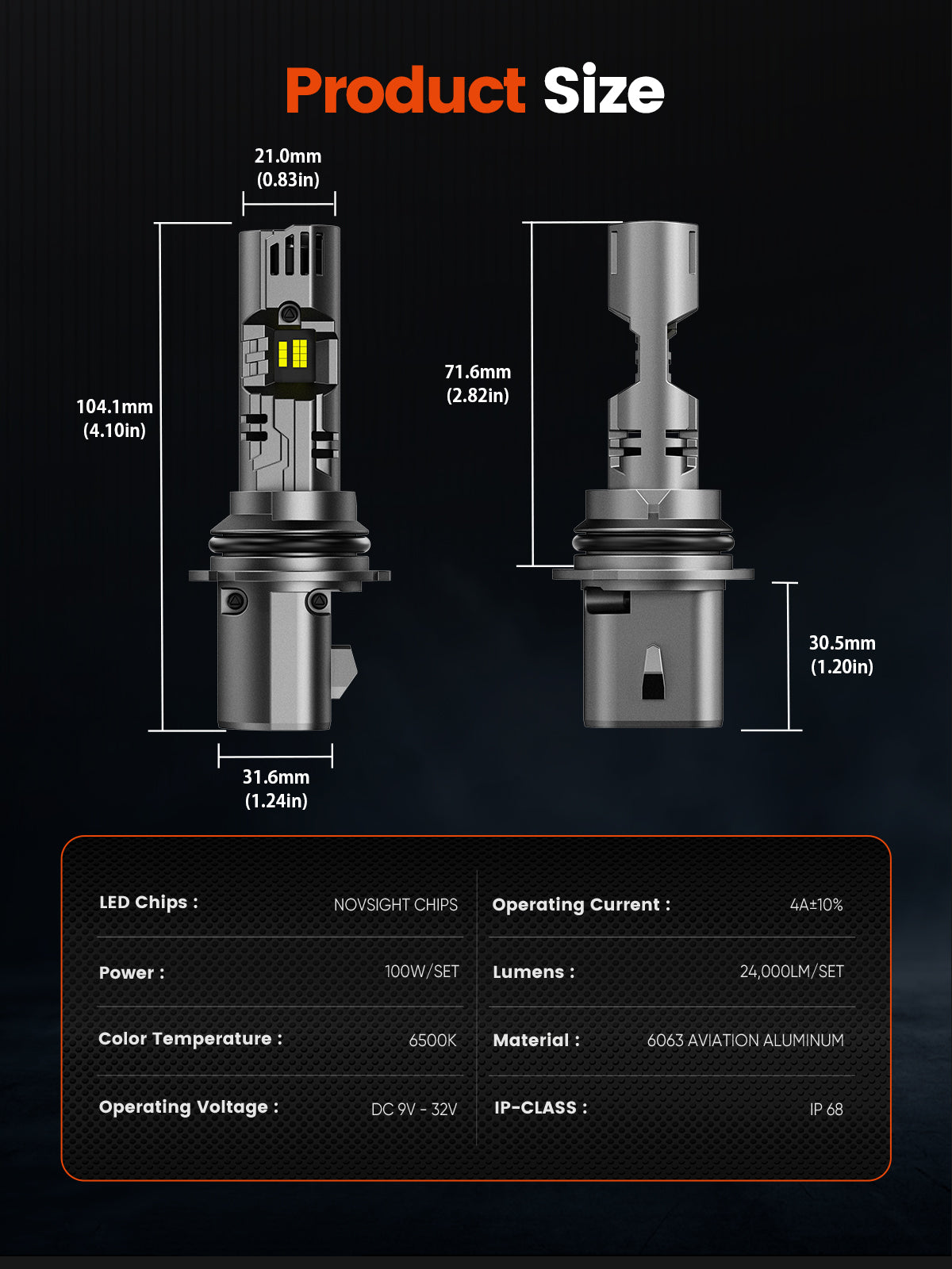 N99 Series Wireless | 9004 HB1 LED Headlight Bulbs 100W 24000LM 6500K White | 2 Bulbs - NOVSIGHT