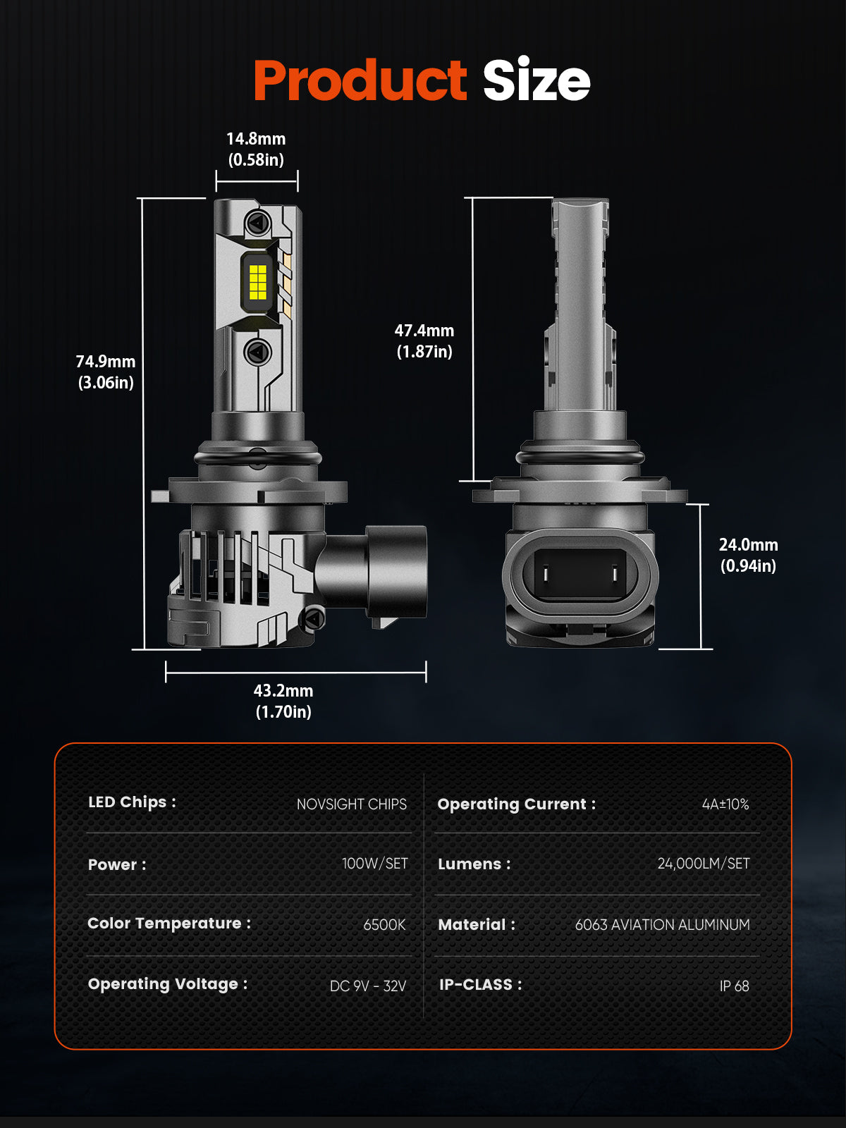 N99 Series Wireless | 9005 H11 Combo LED Headlight Bulbs 100W 24000LM 6500K White | 4 Bulbs - NOVSIGHT