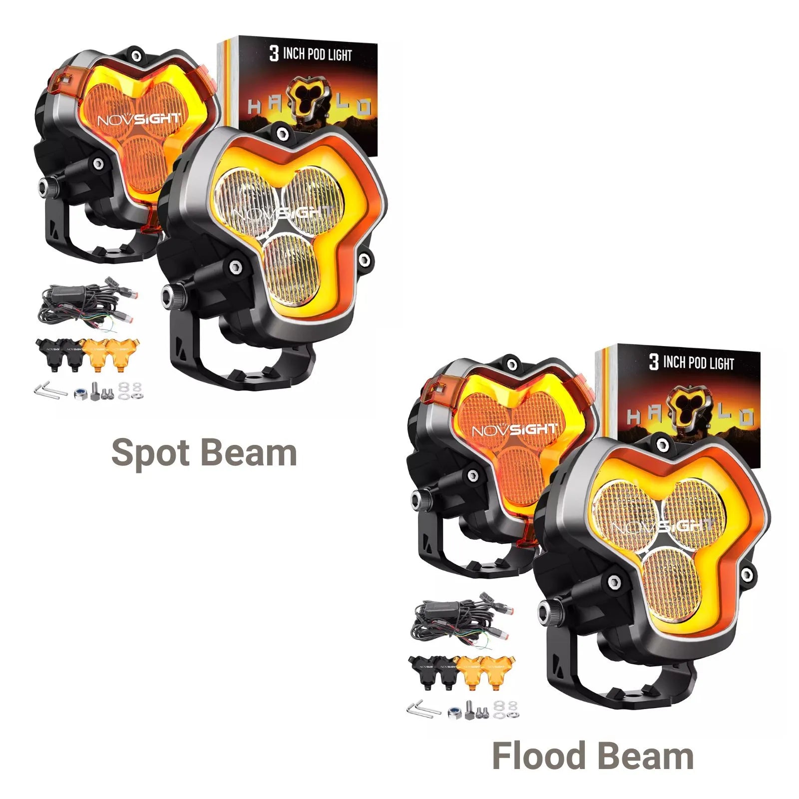 HALO Standard Series 3" LED Pod Lights with DRL 48W Twin Light Pair Kit