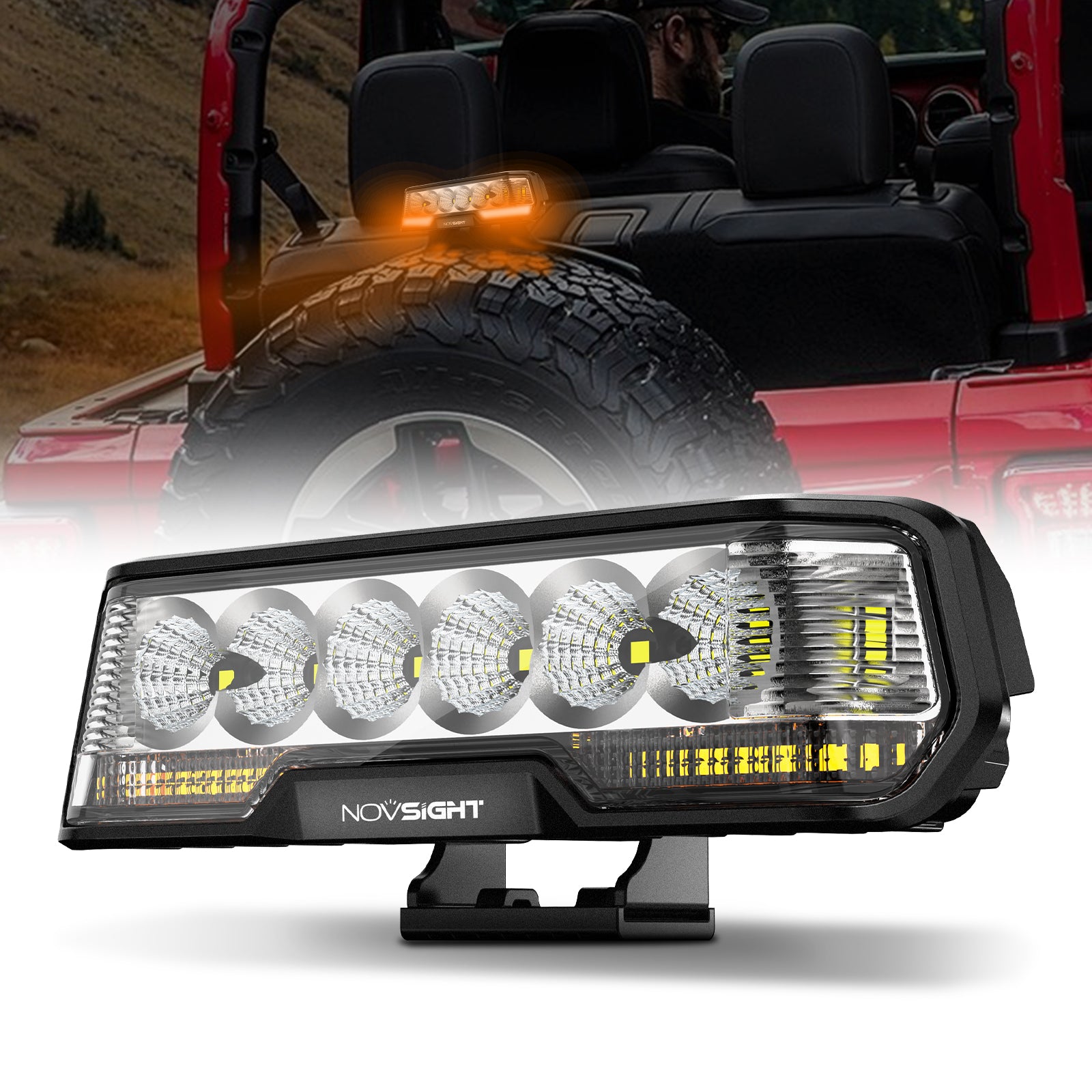 6 Inch LED Integrated Reverse and Brake Light Bar Flood Beam - NOVSIGHT