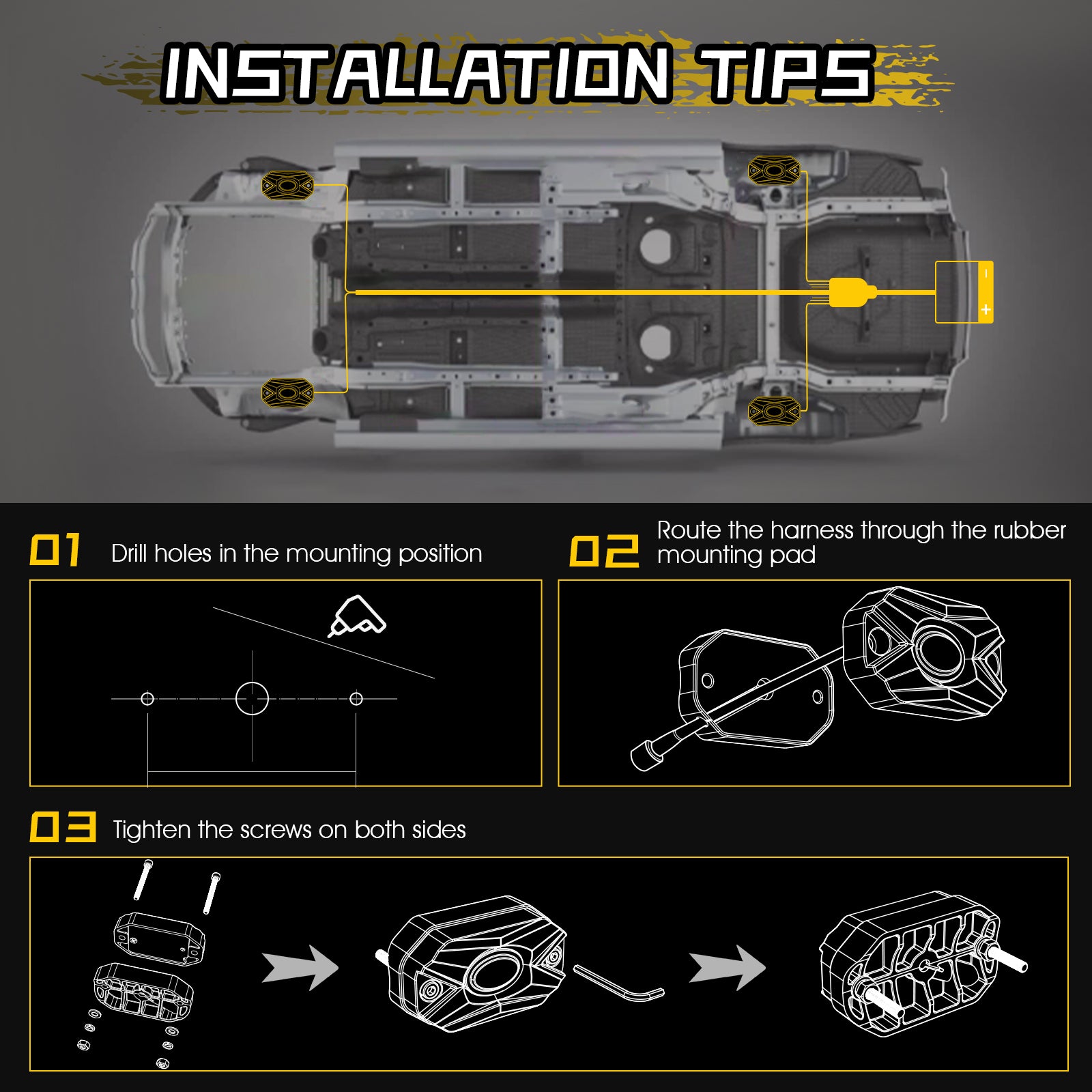 LED Rock Lights Kit White Light Flood Beam (4 Pods/8 Pods Set) - NOVSIGHT