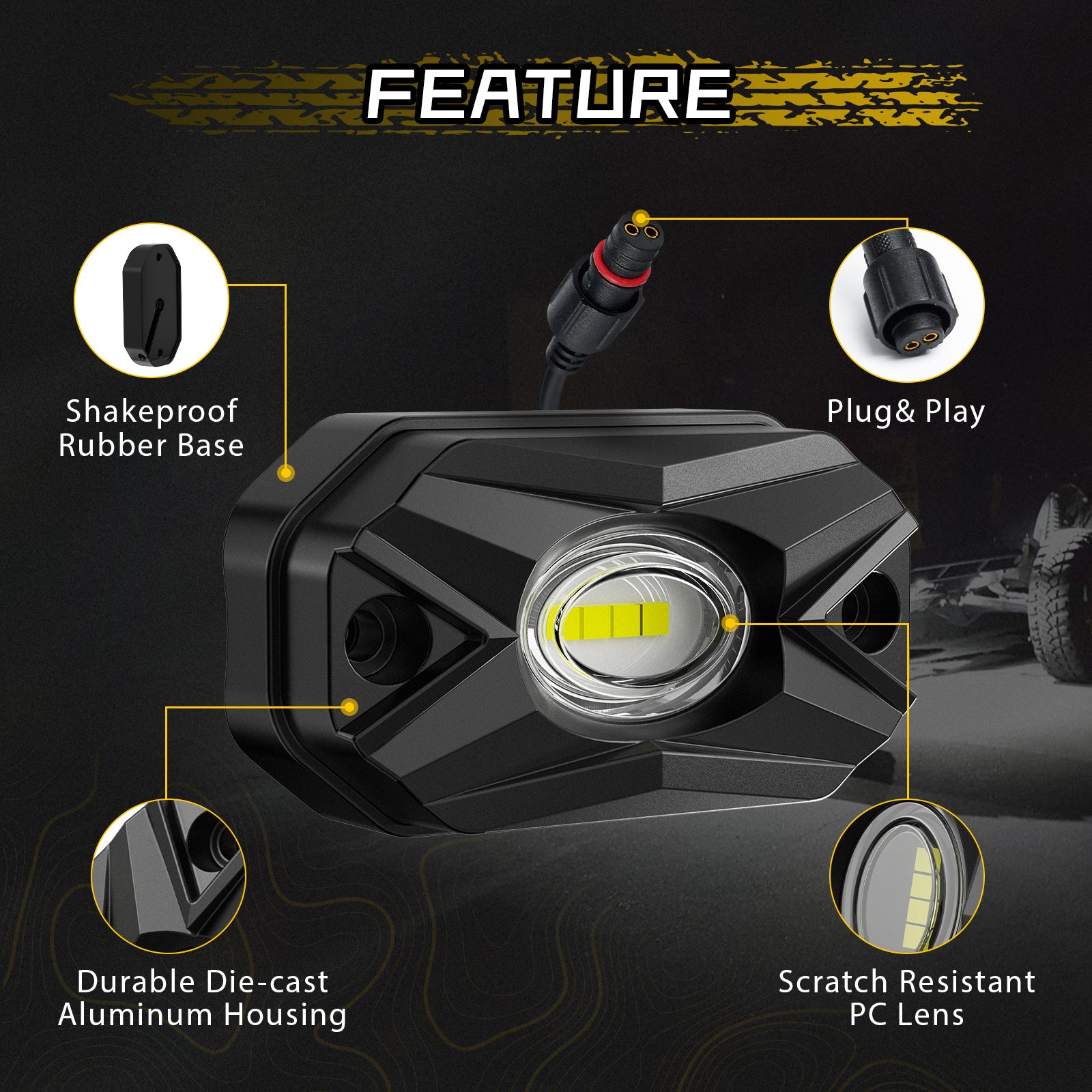 LED Rock Lights Kit White Light Flood Beam (4 Pods/8 Pods Set) - NOVSIGHT