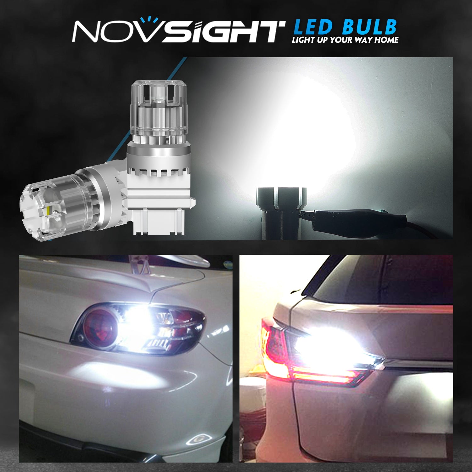 3157 3047 3057 3155 3157 3157AV LED Bulbs for Rear Front Turn Reverse Lights DRL - White - NOVSIGHT