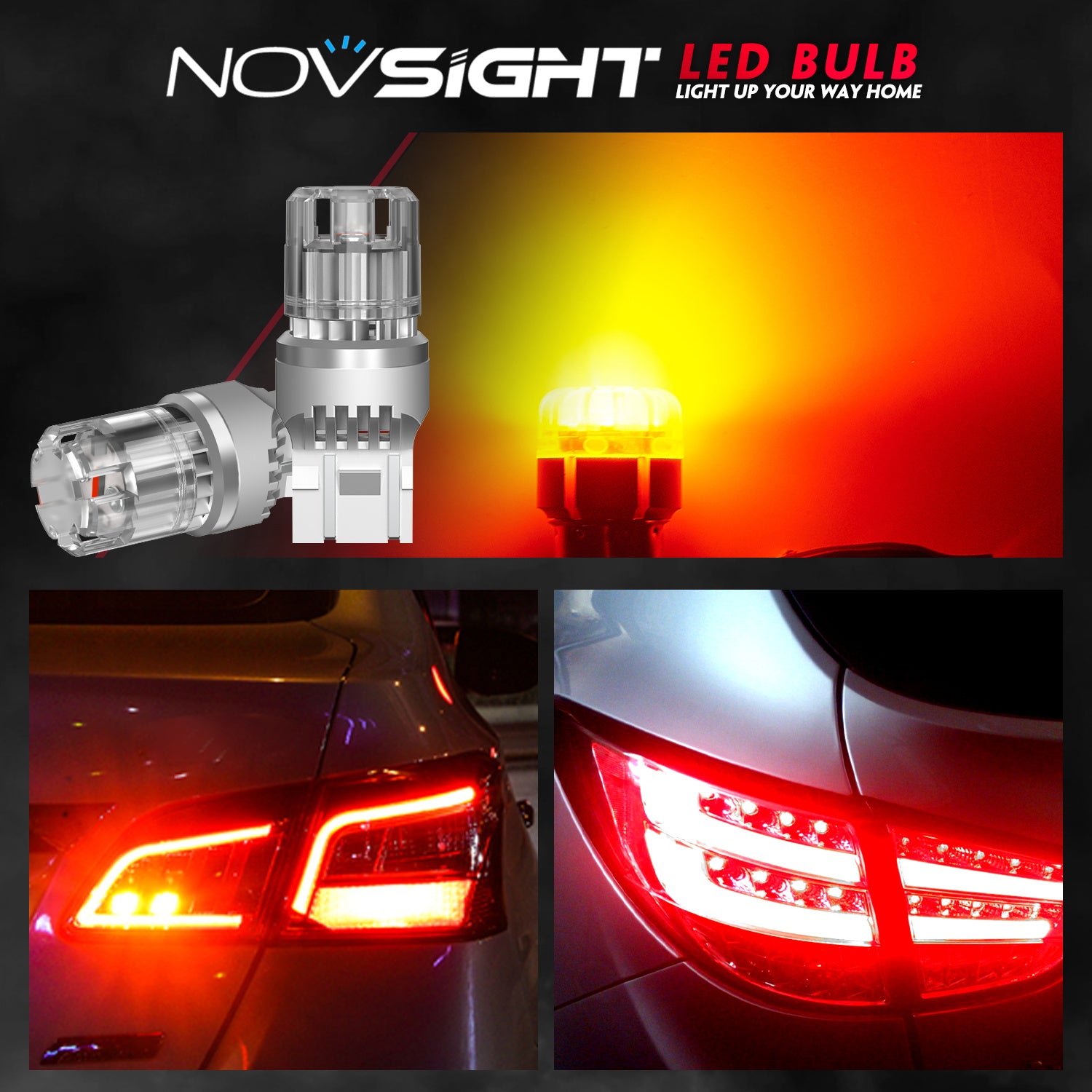 7443 T20 7444 W21 5W Front Turn Signal Light LED Bulbs for Rear Tail Lights Brake Lights - Red - NOVSIGHT
