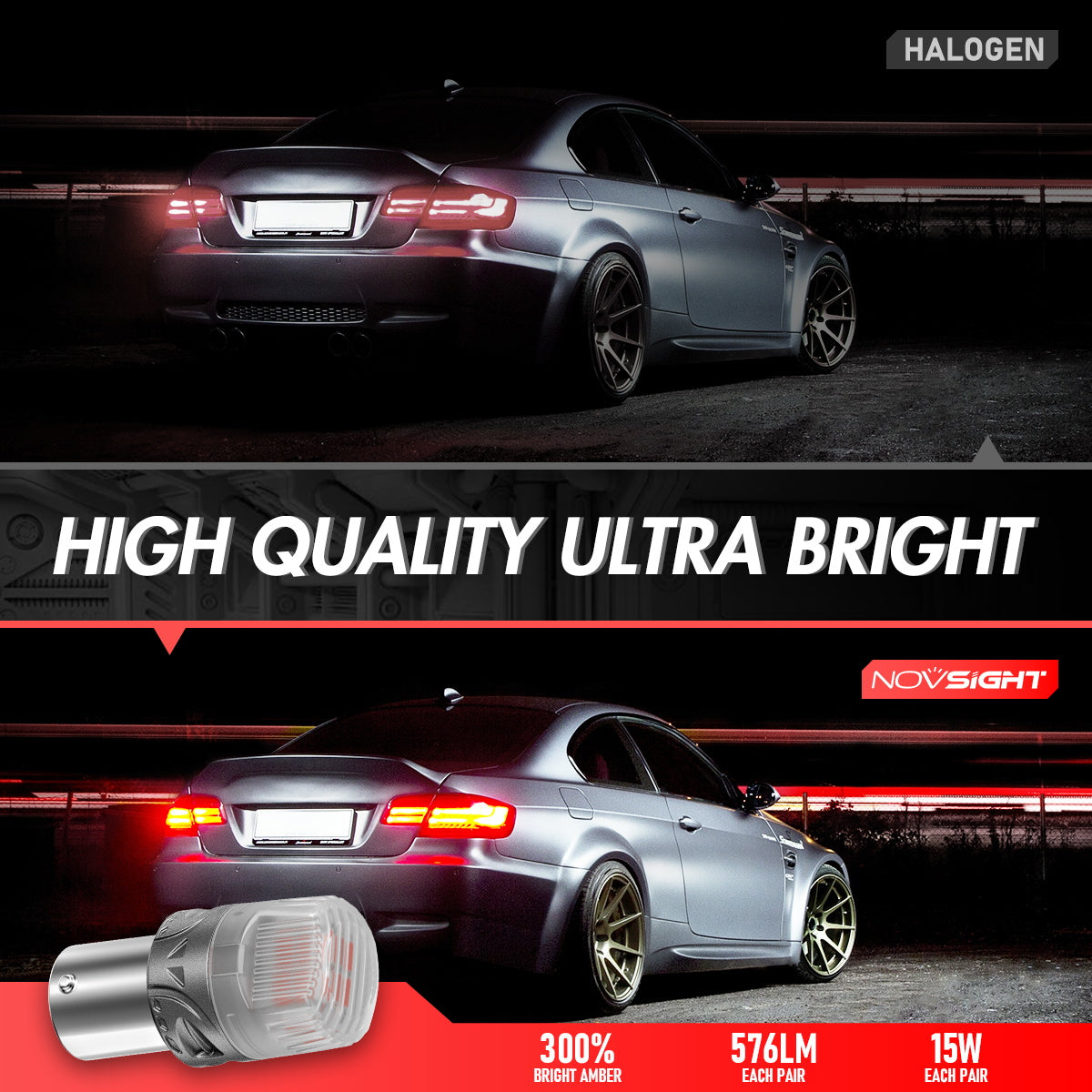 1156 180° P21W BA15S LED Bulbs for Rear Brake Tail Lights - Red - NOVSIGHT