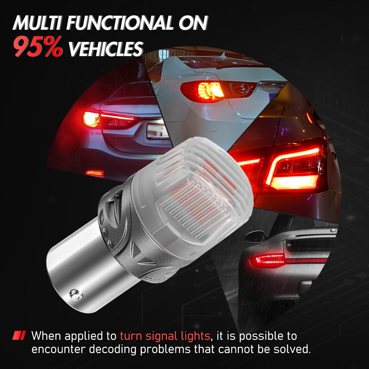 1156 180° P21W BA15S LED Bulbs for Rear Brake Tail Lights - Red - NOVSIGHT