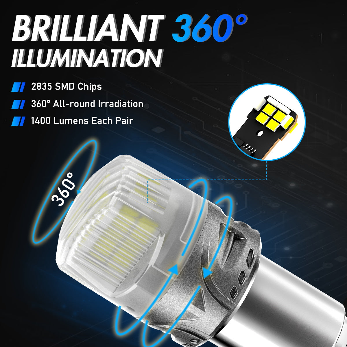 1157 180° P215W BAY15D BA15D LED Bulbs for Rear Front Signaling Lights DRL - White - NOVSIGHT