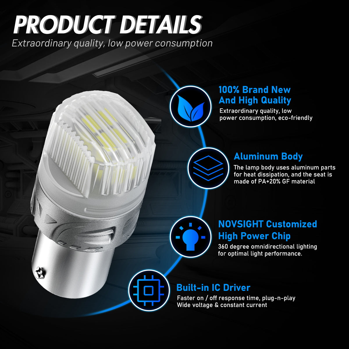 1157 180° P215W BAY15D BA15D LED Bulbs for Rear Front Signaling Lights DRL - White - NOVSIGHT