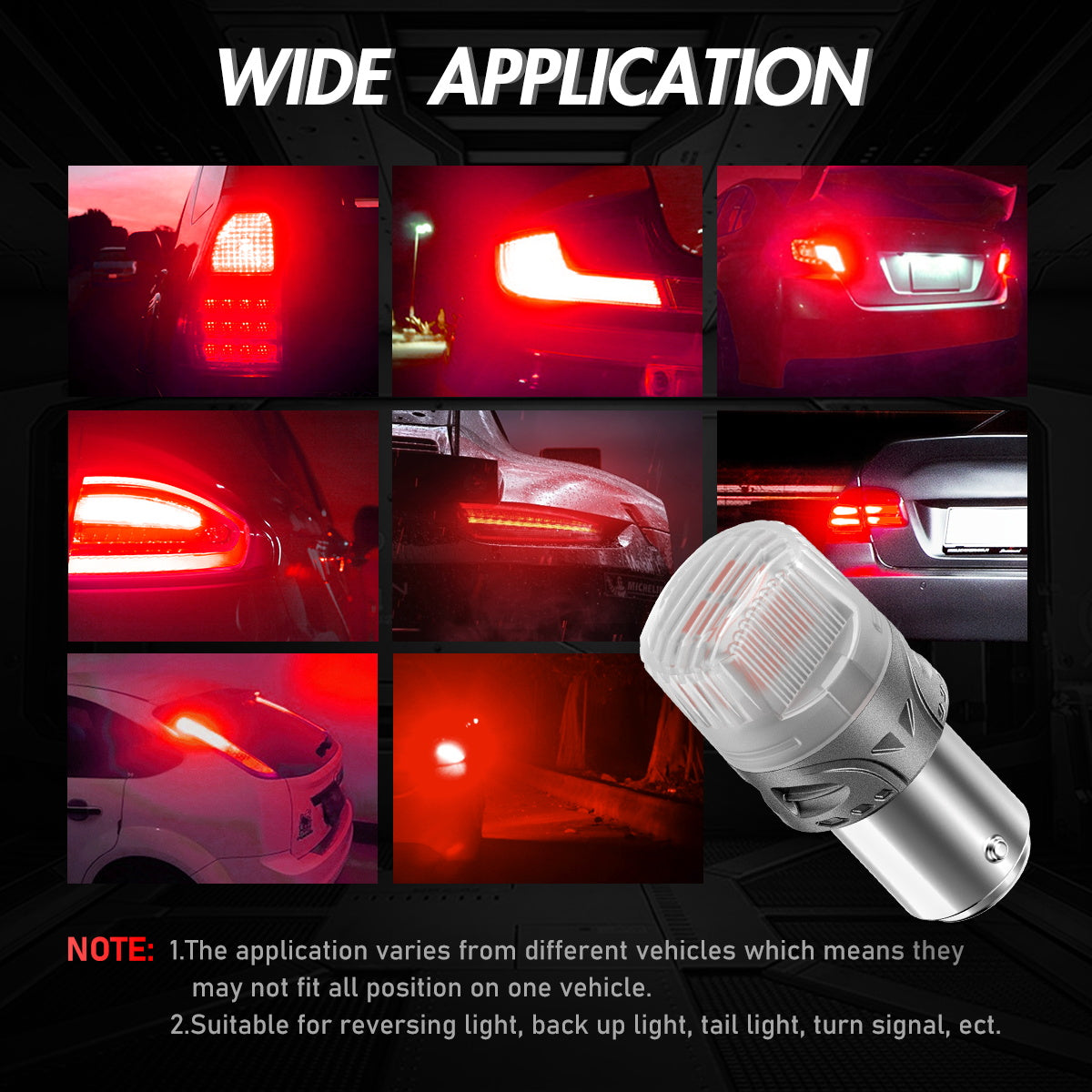 1157 180° P215W BAY15D BA15D LED Bulbs for Rear Tail Lights Brake Lights - Red - NOVSIGHT