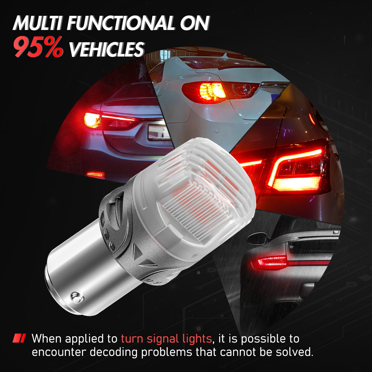 1157 180° P215W BAY15D BA15D LED Bulbs for Rear Tail Lights Brake Lights - Red - NOVSIGHT