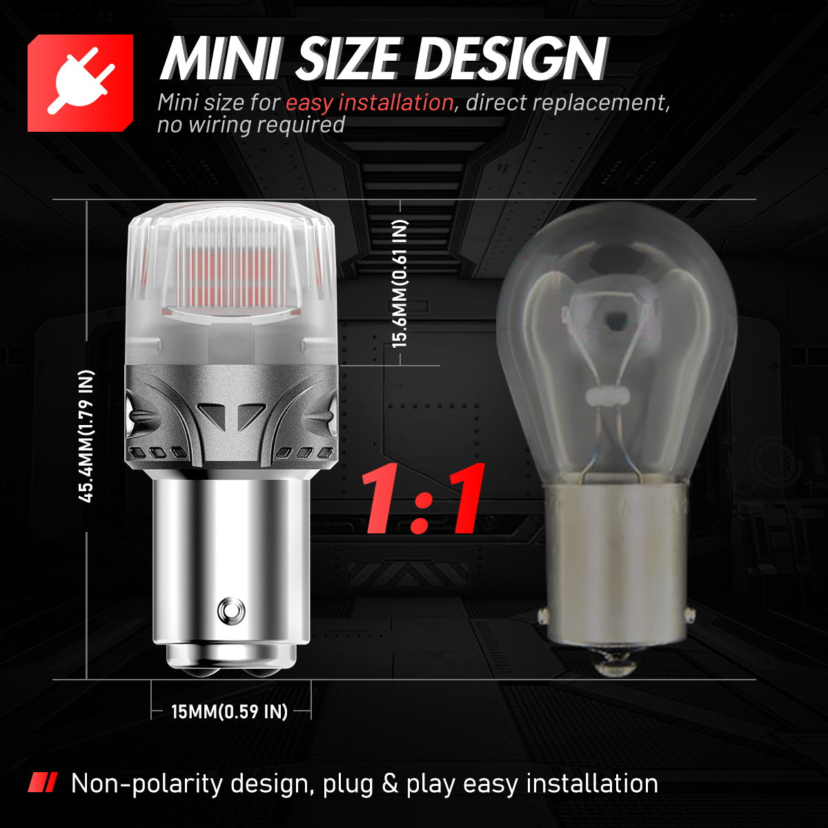 1157 180° P215W BAY15D BA15D LED Bulbs for Rear Tail Lights Brake Lights - Red - NOVSIGHT