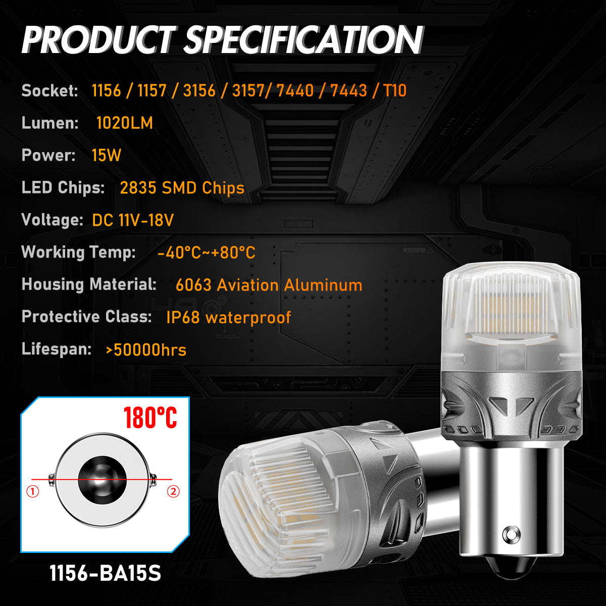 1156 180°BAU15S PY21W BAW15S PR21W LED Bulbs for Rear Front Turn Signal Lights - Yellow - NOVSIGHT