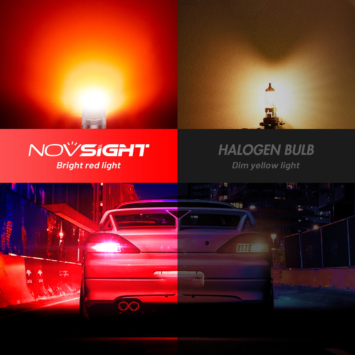 7443 T20 7444 W21 5W LED Bulbs for Rear Tail Lights Brake Lights - Red - NOVSIGHT