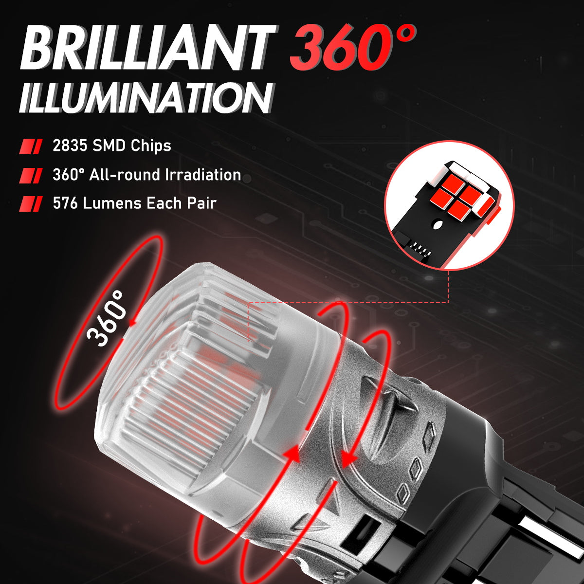 7443 T20 7444 W21 5W LED Bulbs for Rear Tail Lights Brake Lights - Red - NOVSIGHT