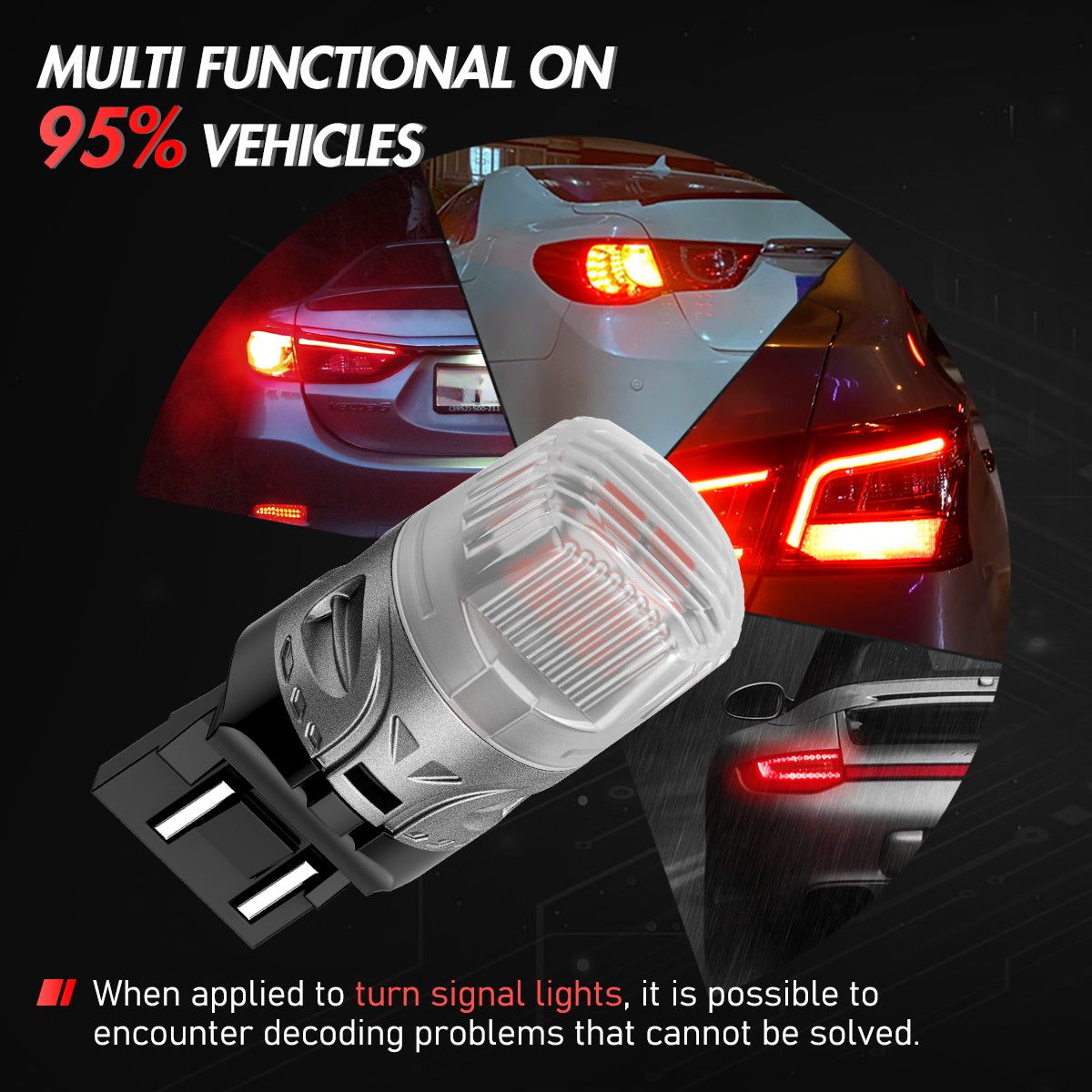 7443 T20 7444 W21 5W LED Bulbs for Rear Tail Lights Brake Lights - Red - NOVSIGHT
