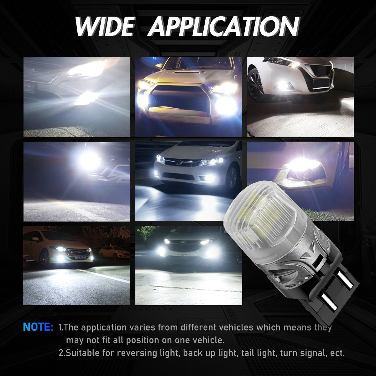 7443 T20 7444 W21 5W LED Bulbs for Rear Front Sinal Lights DRL - White - NOVSIGHT