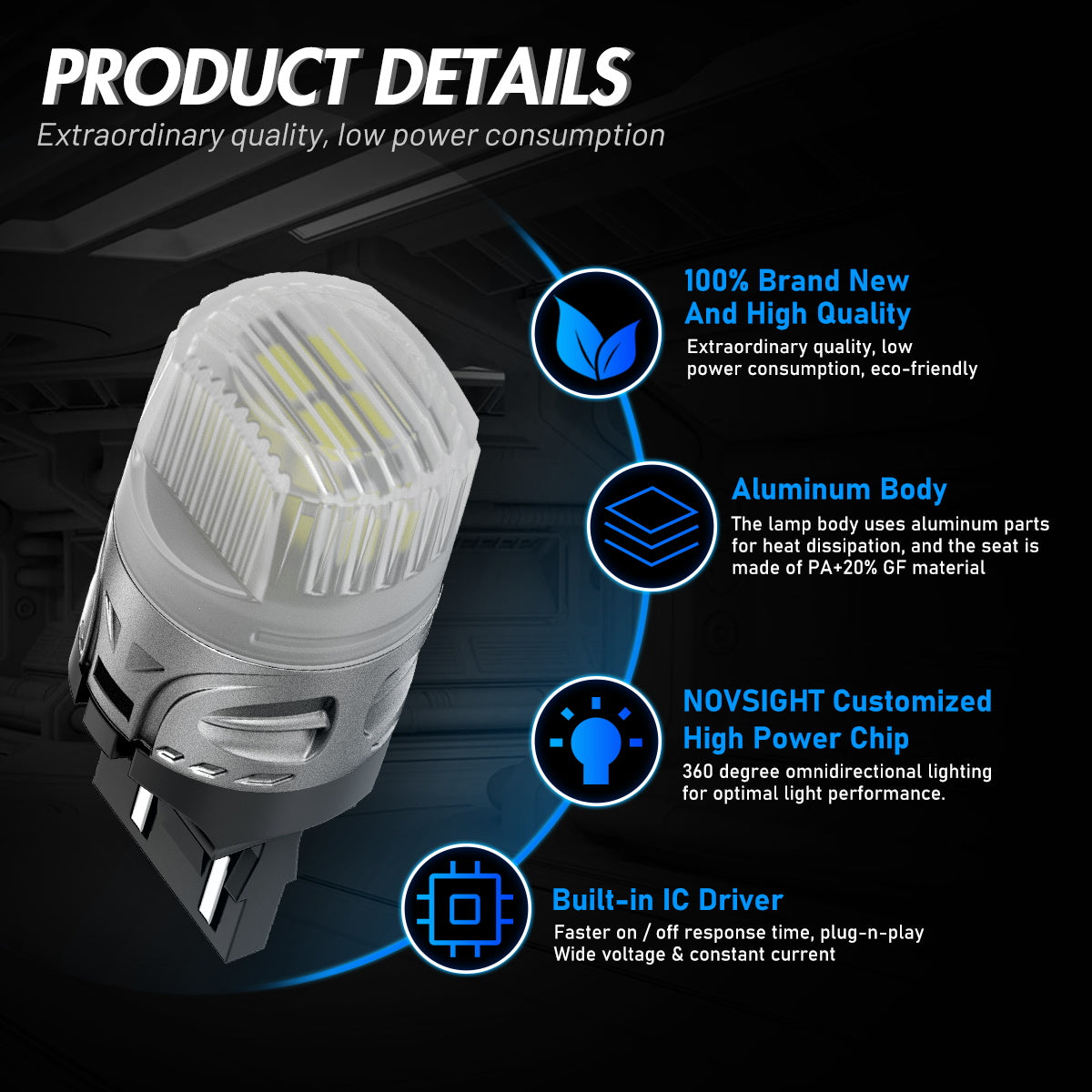 7443 T20 7444 W21 5W LED Bulbs for Rear Front Sinal Lights DRL - White - NOVSIGHT