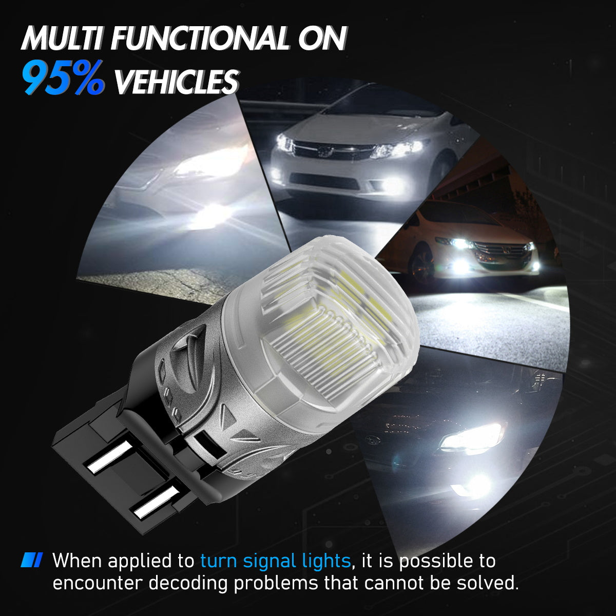 7443 T20 7444 W21 5W LED Bulbs for Rear Front Sinal Lights DRL - White - NOVSIGHT