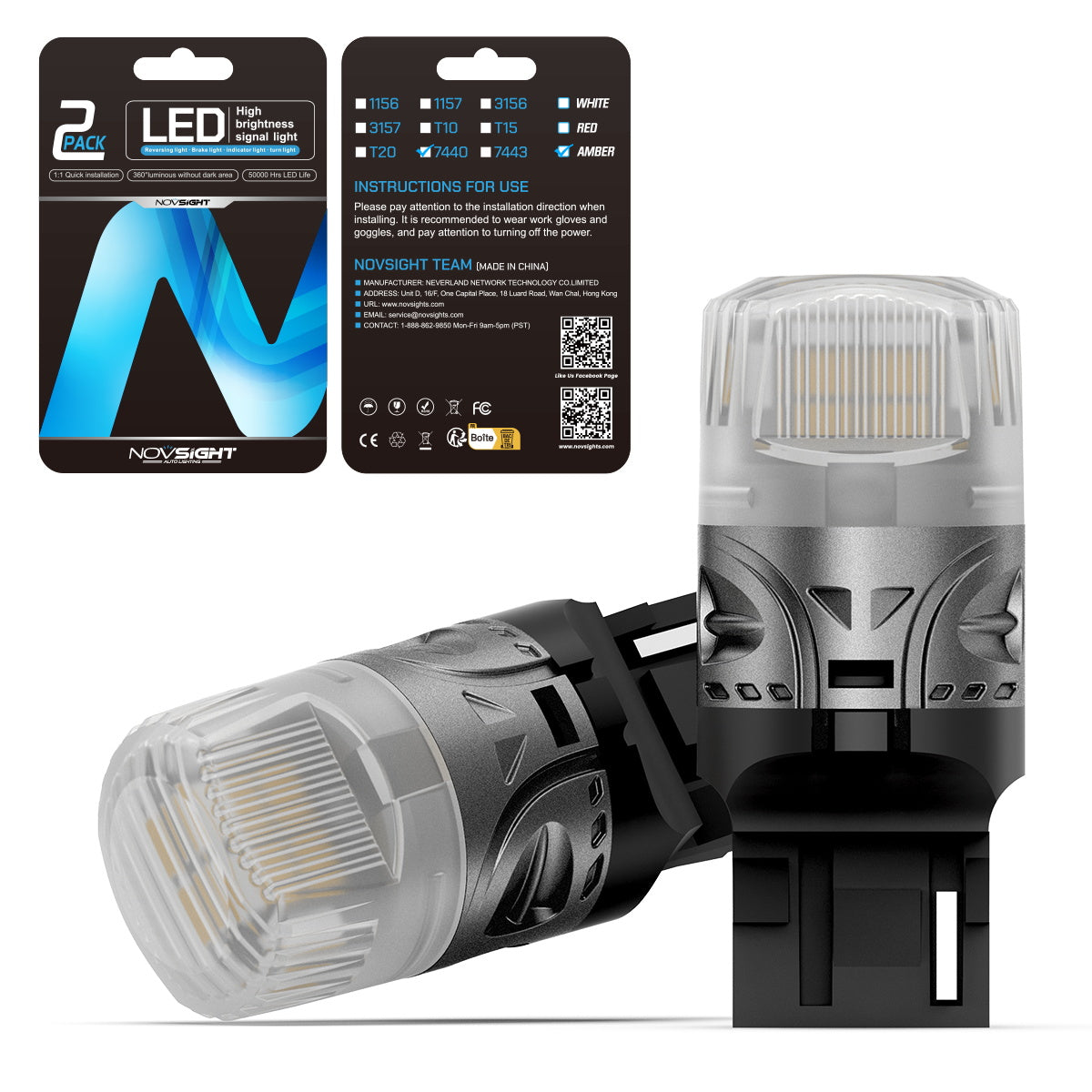 1157 P215W BAY15D BA15D 180° LED Bulbs for Rear Front Turn Signal Lights - Yellow - NOVSIGHT
