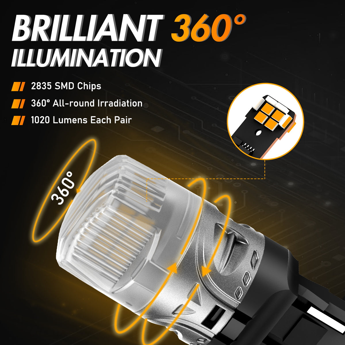 7440 T20 7441 992 WY21W LED Bulbs for Rear Front Turn Signal Lights - Yellow - NOVSIGHT