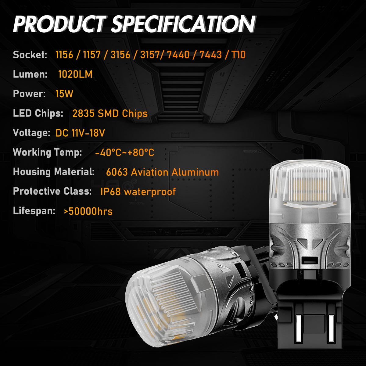 7443 T20 7444 W21 5W LED Bulbs for Rear Front Sinal Lights DRL - Yellow - NOVSIGHT