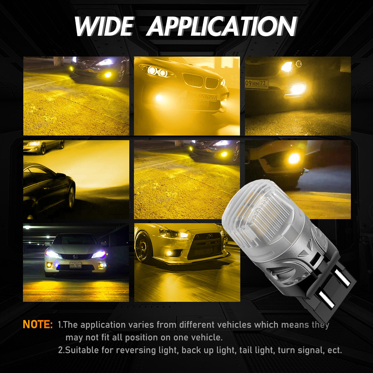 7443 T20 7444 W21 5W LED Bulbs for Rear Front Sinal Lights DRL - Yellow - NOVSIGHT