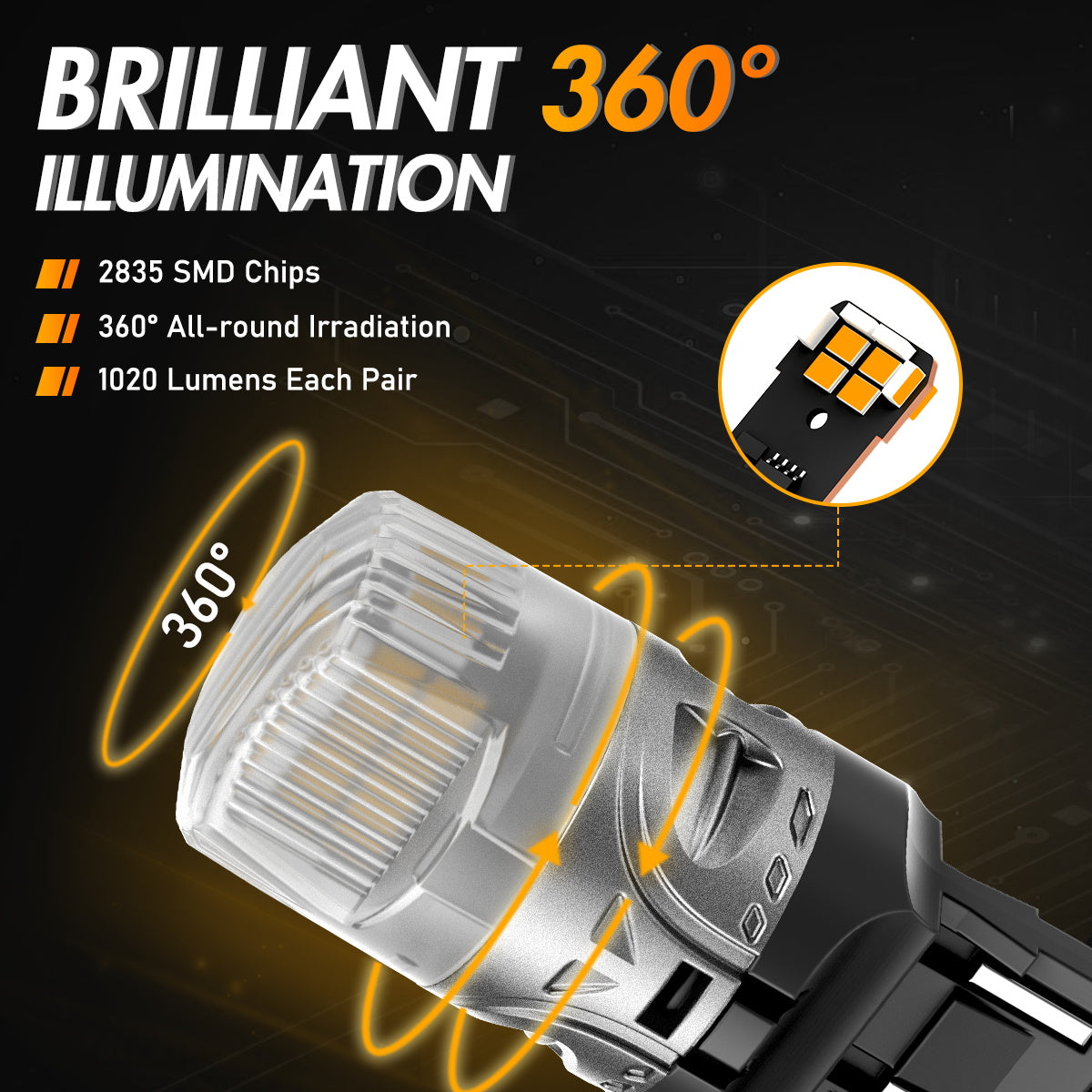 7443 T20 7444 W21 5W LED Bulbs for Rear Front Sinal Lights DRL - Yellow - NOVSIGHT