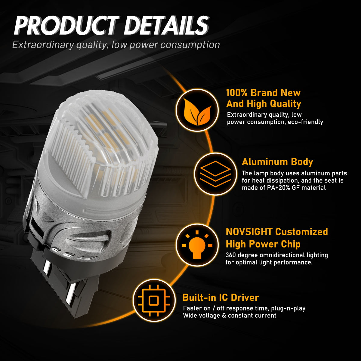 7443 T20 7444 W21 5W LED Bulbs for Rear Front Sinal Lights DRL - Yellow - NOVSIGHT
