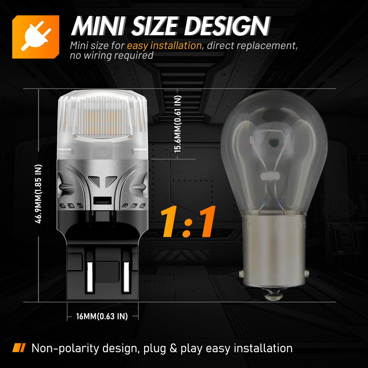 7443 T20 7444 W21 5W LED Bulbs for Rear Front Sinal Lights DRL - Yellow - NOVSIGHT