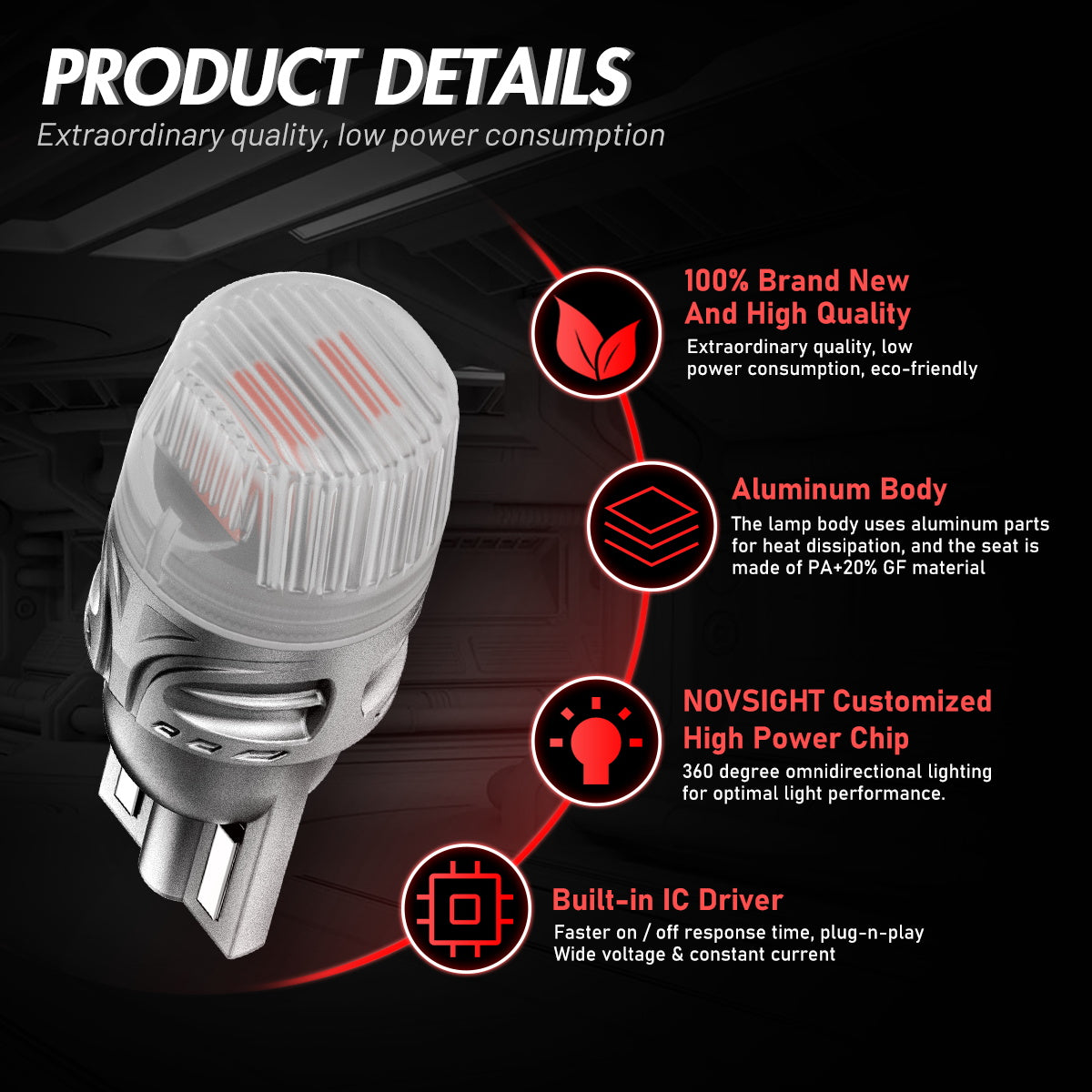 T10 158 161 168 194 W5W LED Bulbs for Rear Brake Tail Lights - Red - NOVSIGHT