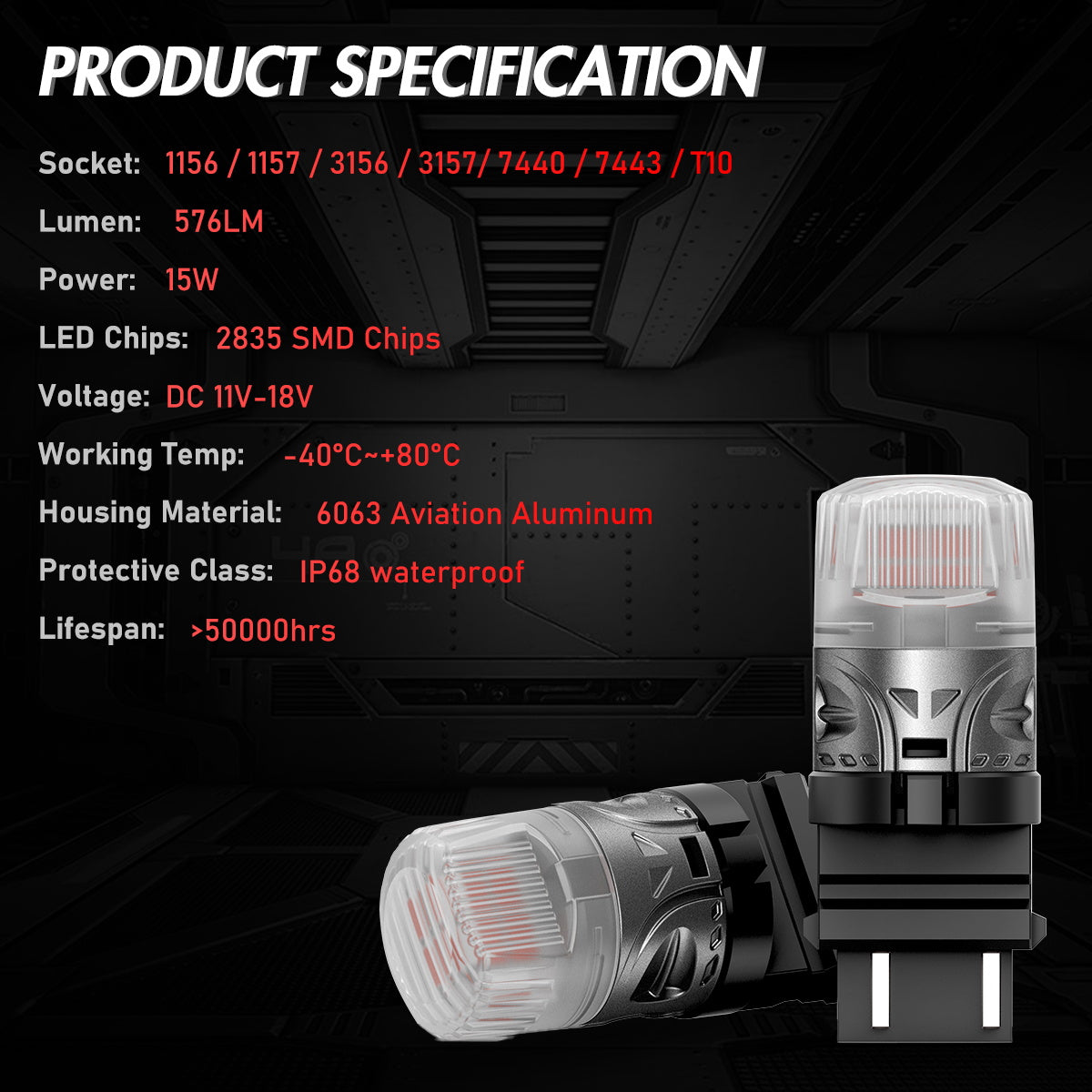3157 3047 3057 3155 3157 3157AV LED Bulbs for Rear Brake Tail Lights - Red - NOVSIGHT