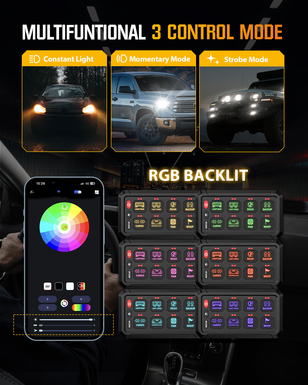 Novsight Bluetooth RGB Switch Panel Kit 8 Gang/12 Gang with App - NOVSIGHT