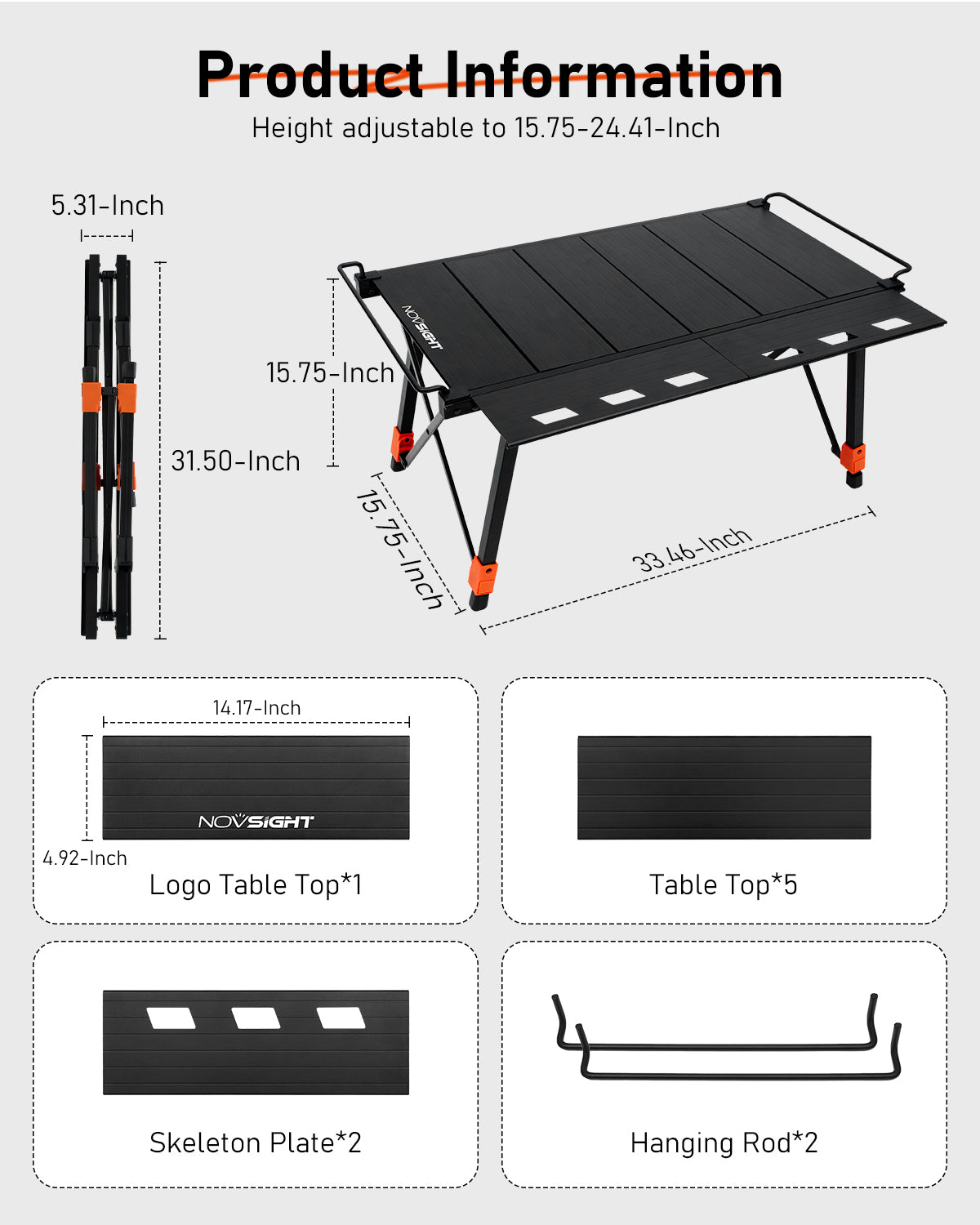 Rove Series | Camping Dining Table IGT Iron Grill Table Foldable Height Adjustable - NOVSIGHT