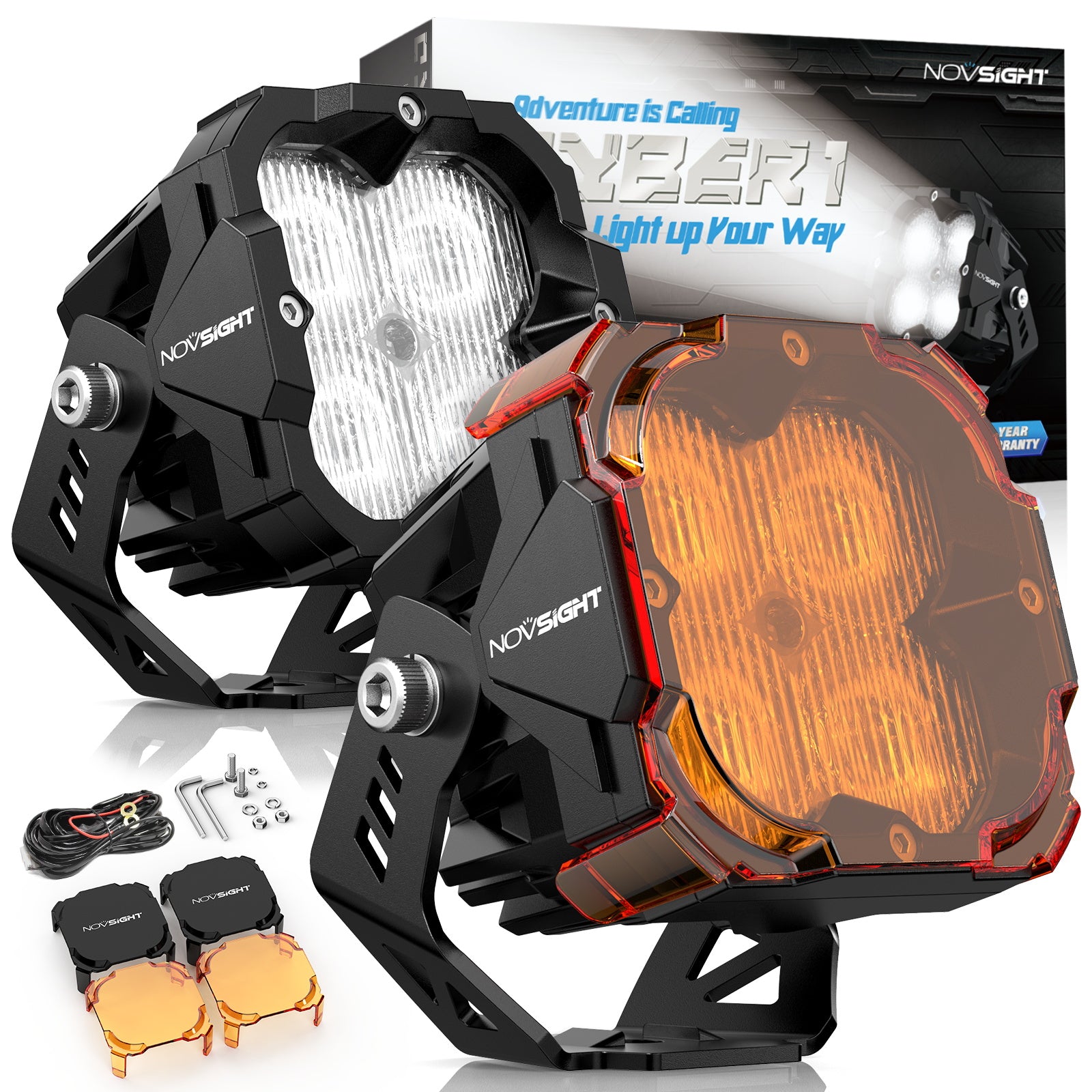 CYBER Series | 3 Inch Cube Pods Off-road Auxiliary Driving Light Ditch LED Light With Harness - NOVSIGHT