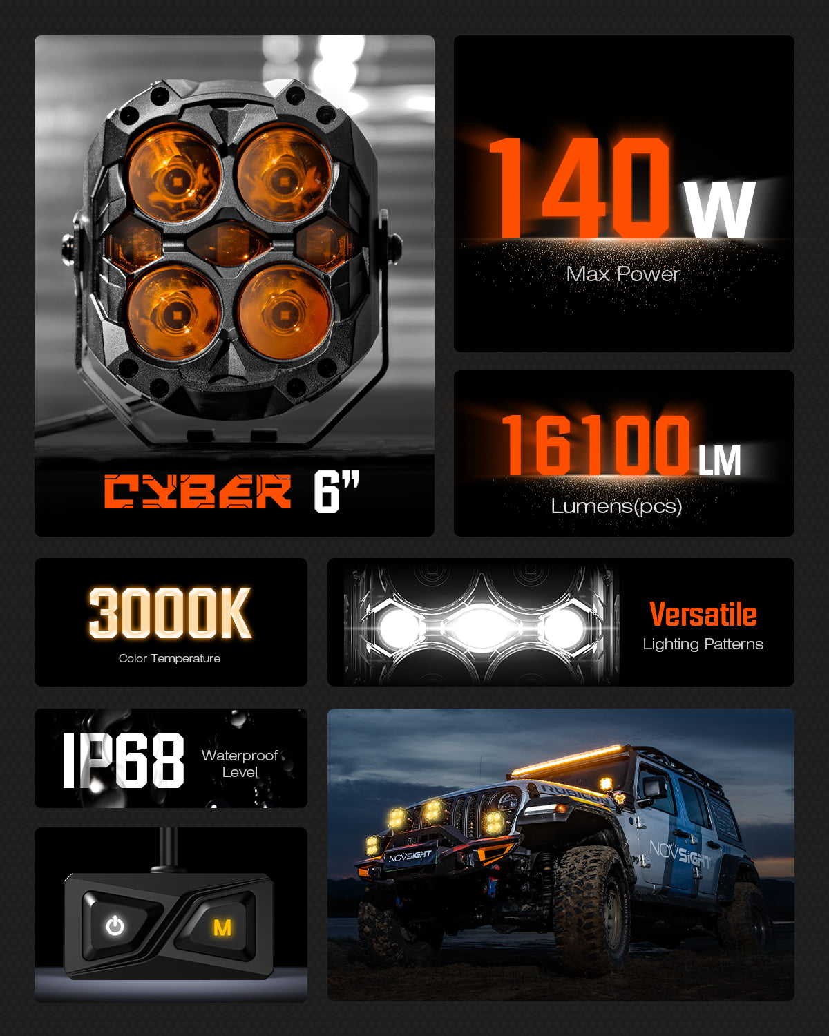 CYBER Series 6-inch LED Pod Lights Kit for Toyota Tundra - NOVSIGHT