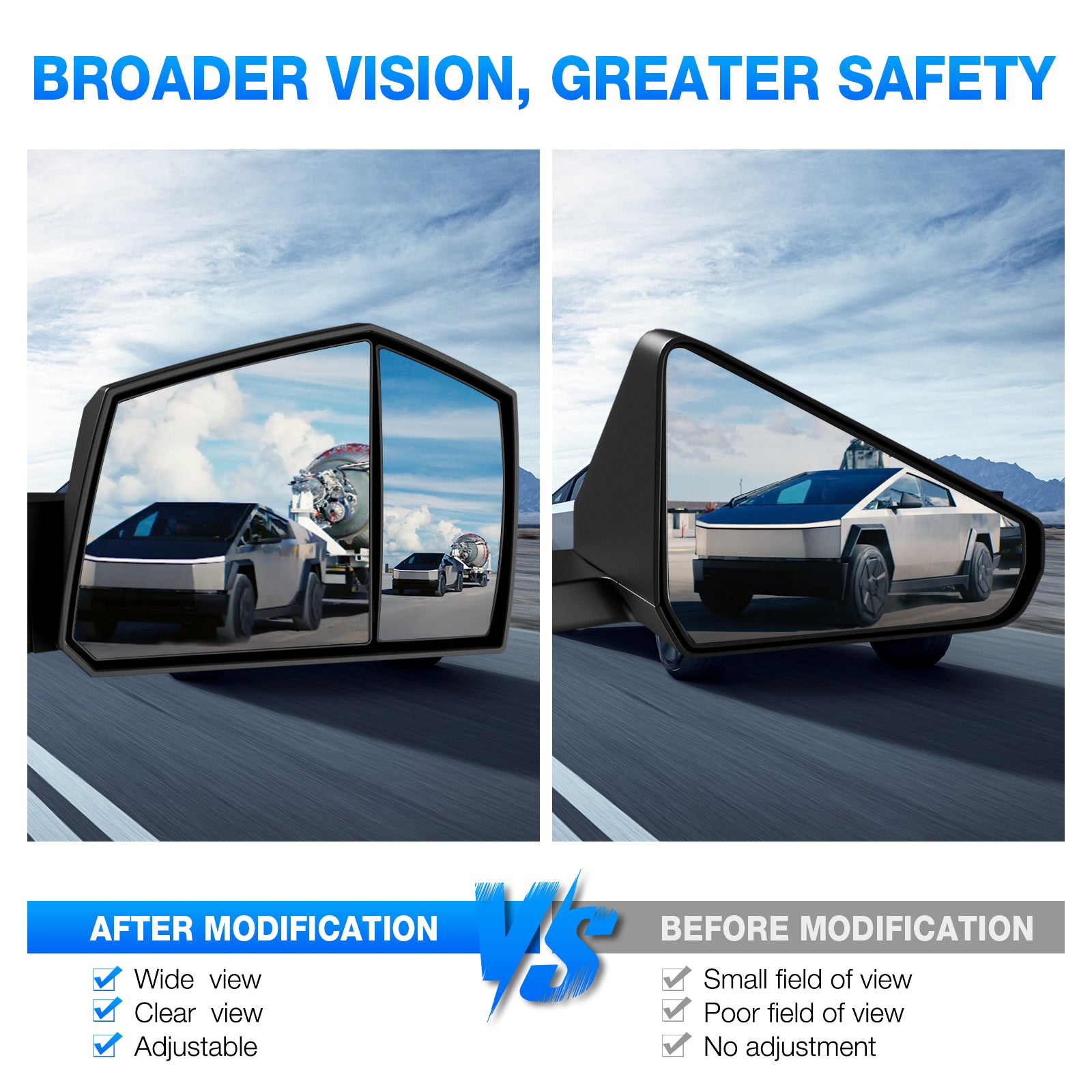Tesla Cybertruck 90-Degree Adjustable Side Door Mirrors - NOVSIGHT