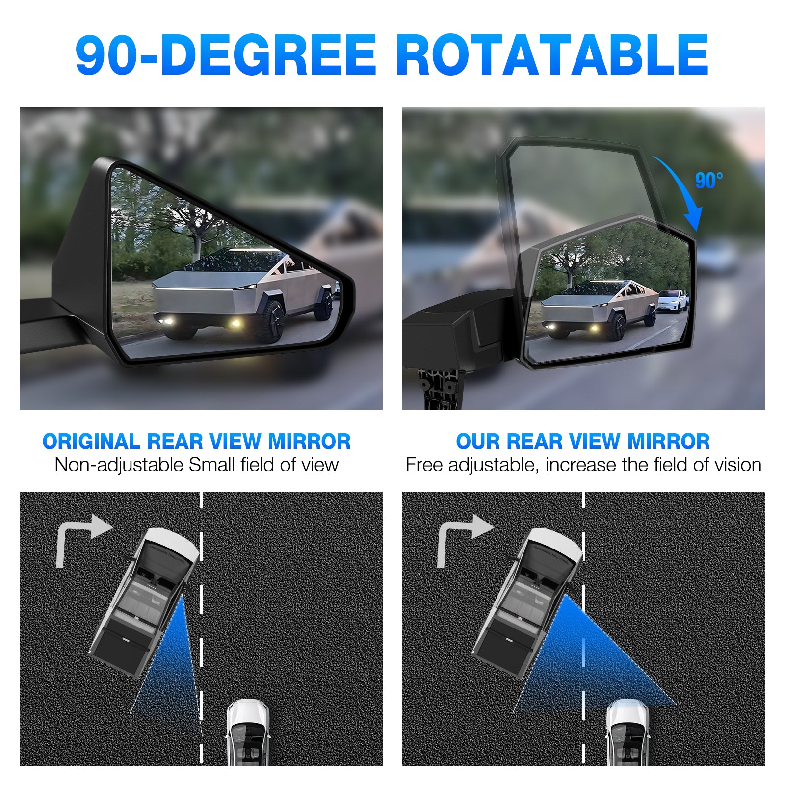 Tesla Cybertruck 90-Degree Adjustable Side Door Mirrors - NOVSIGHT
