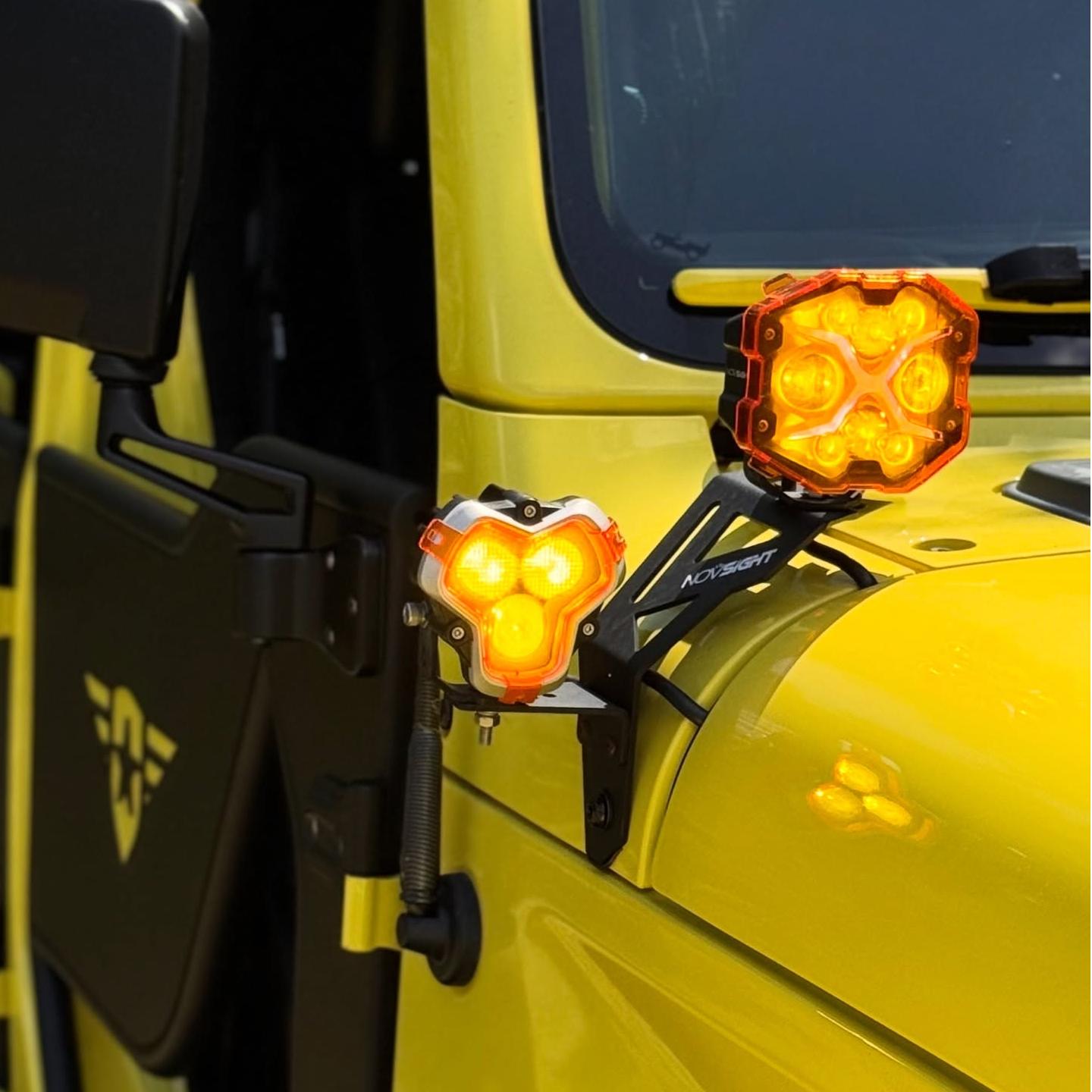 Jeep Wrangler JL/JLU A-Pillar Dual Light Mount | 2018-2024 Models | Stainless Steel | Off-Road Lighting Upgrade | (Excludes 4XE) - NOVSIGHT